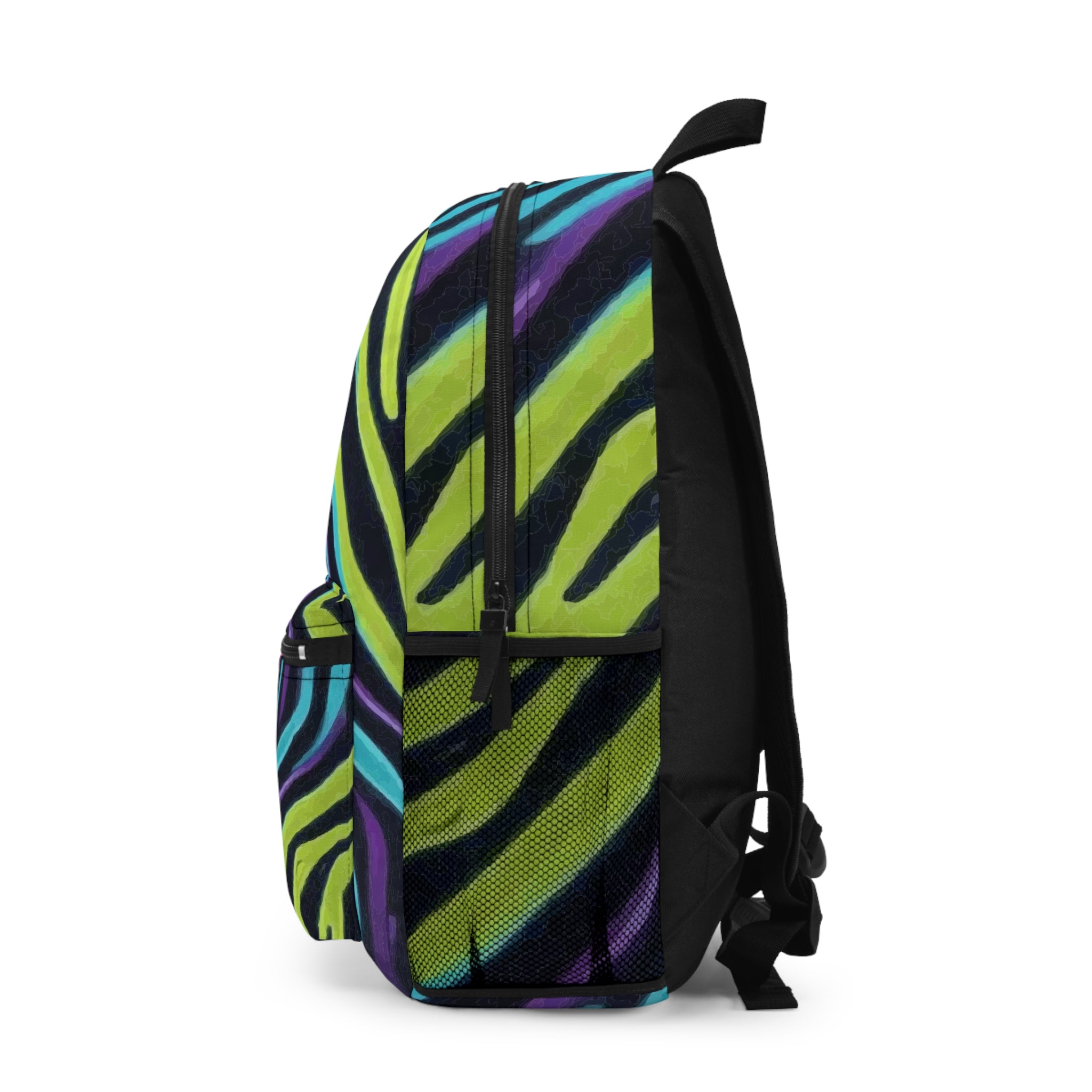 Neon Zebra Stripes Backpack — Colorful Gradient Animal Print School Bag