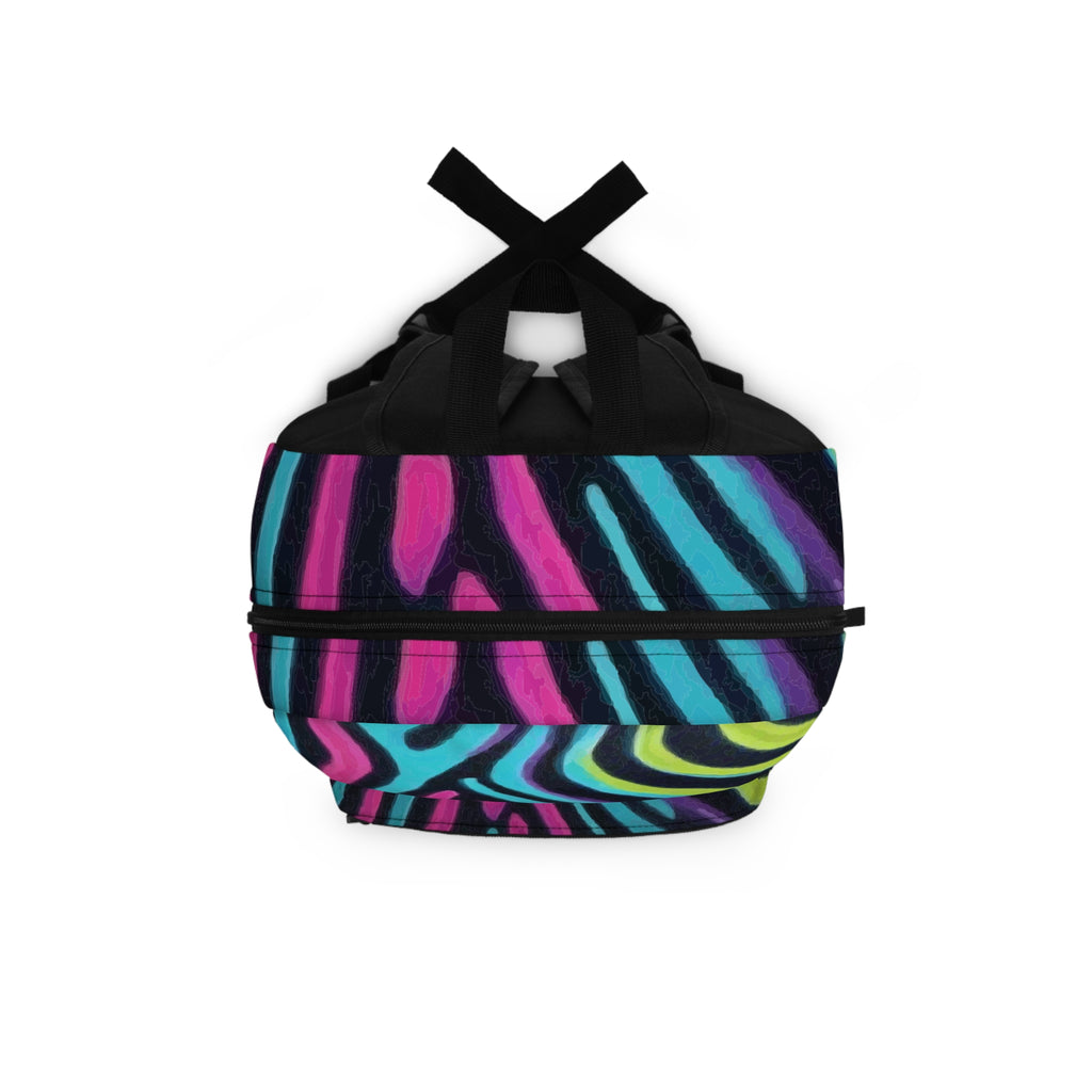 Neon Zebra Stripes Backpack — Colorful Gradient Animal Print School Bag