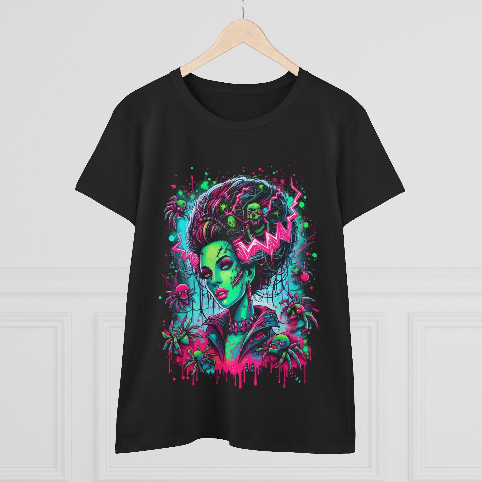 T-Shirt — Neon Bride of Frankenstein Art Tee (Spooky Gothic Halloween Shirt)