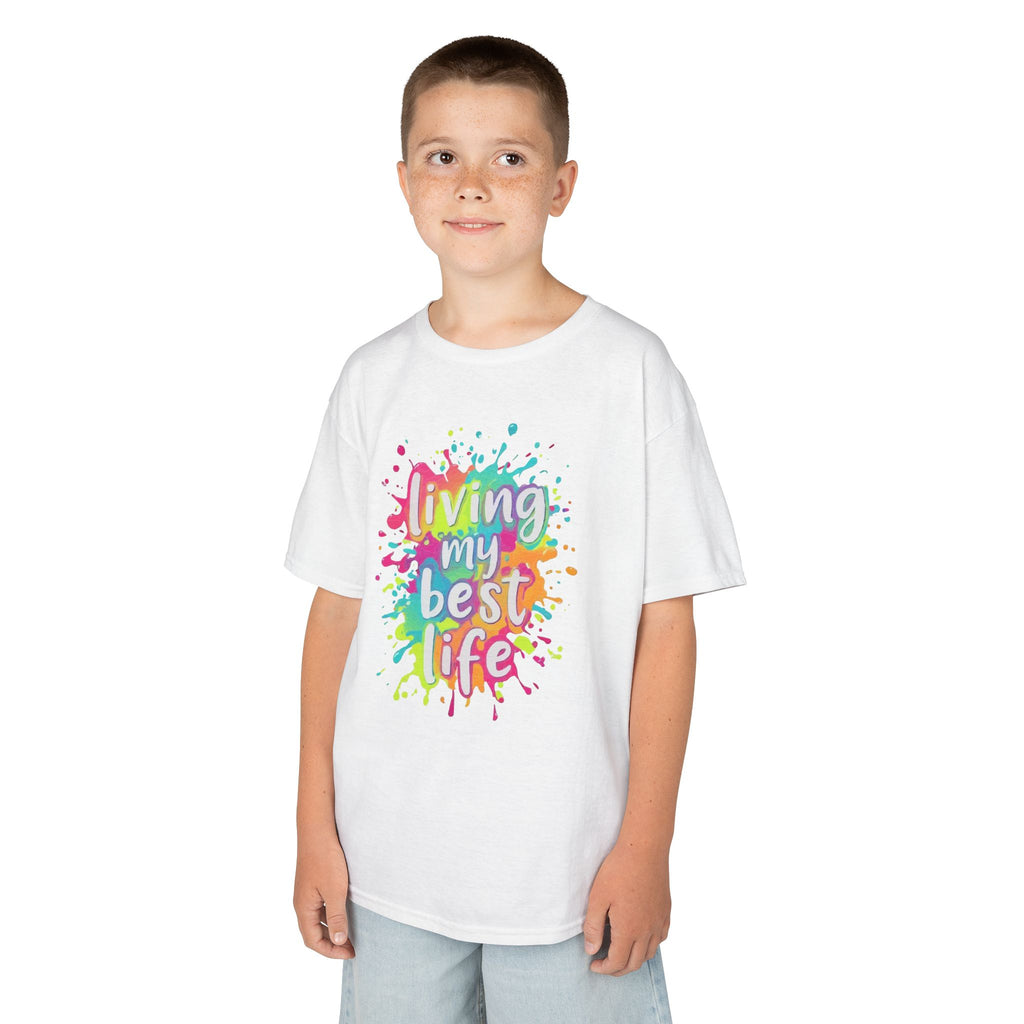 Kids T‑Shirt — "Living My Best Life" Colorful Paint Splash Tee