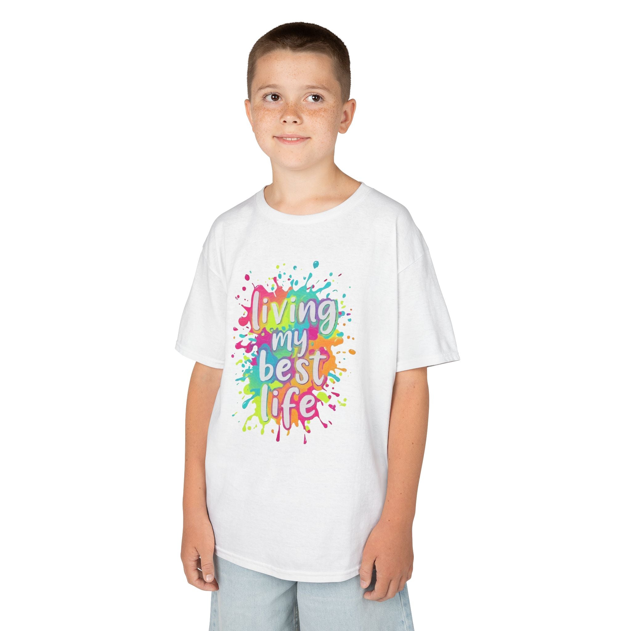 Kids T‑Shirt — "Living My Best Life" Colorful Paint Splash Tee