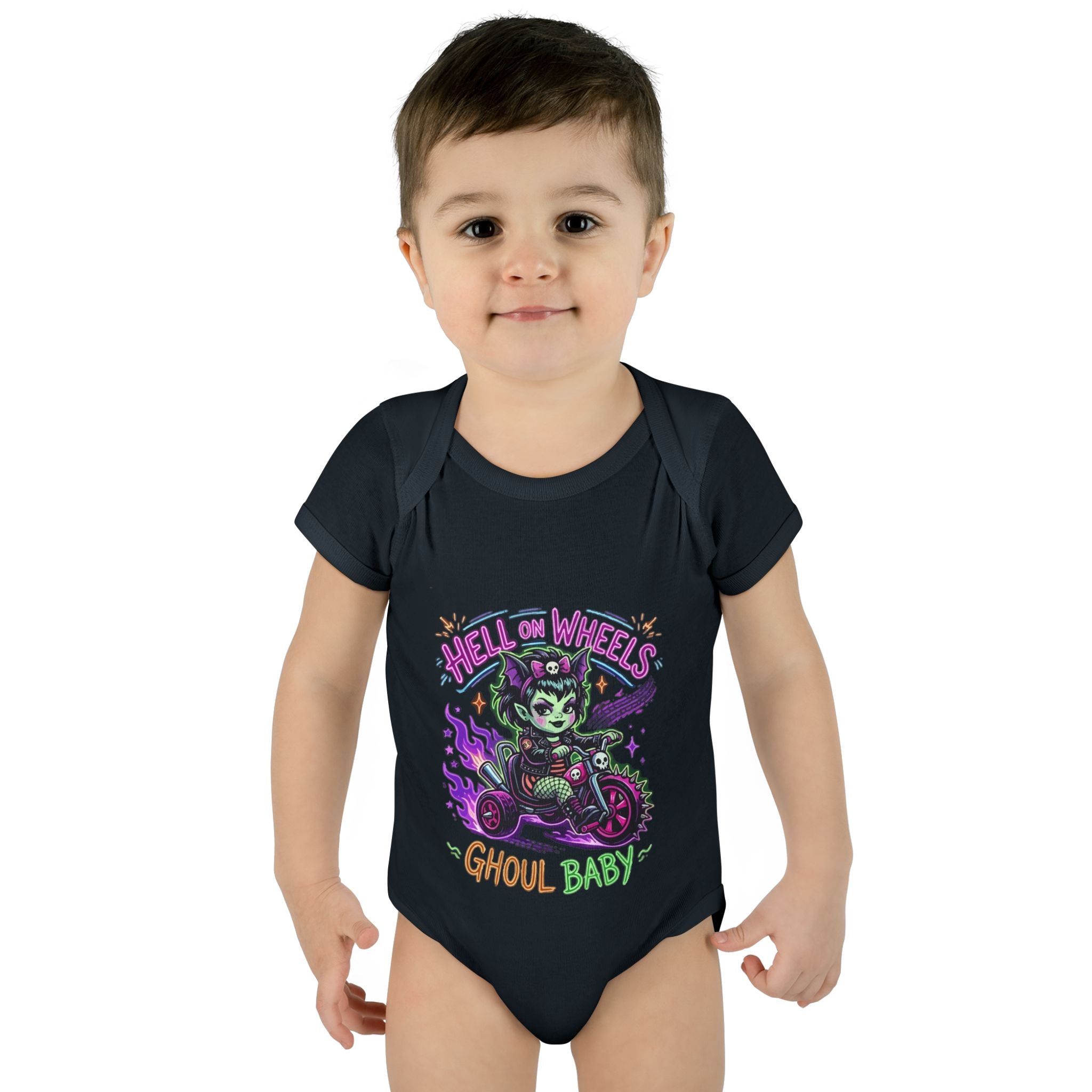 Ghoul Baby Infant Bodysuit — "Hell on Wheels" Retro Halloween Baby Onesie