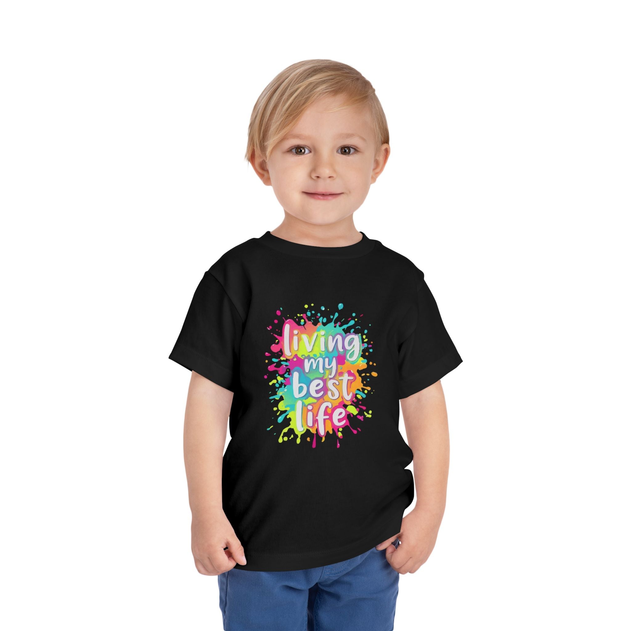 Toddler Tee — "Living My Best Life" Rainbow Paint Splash