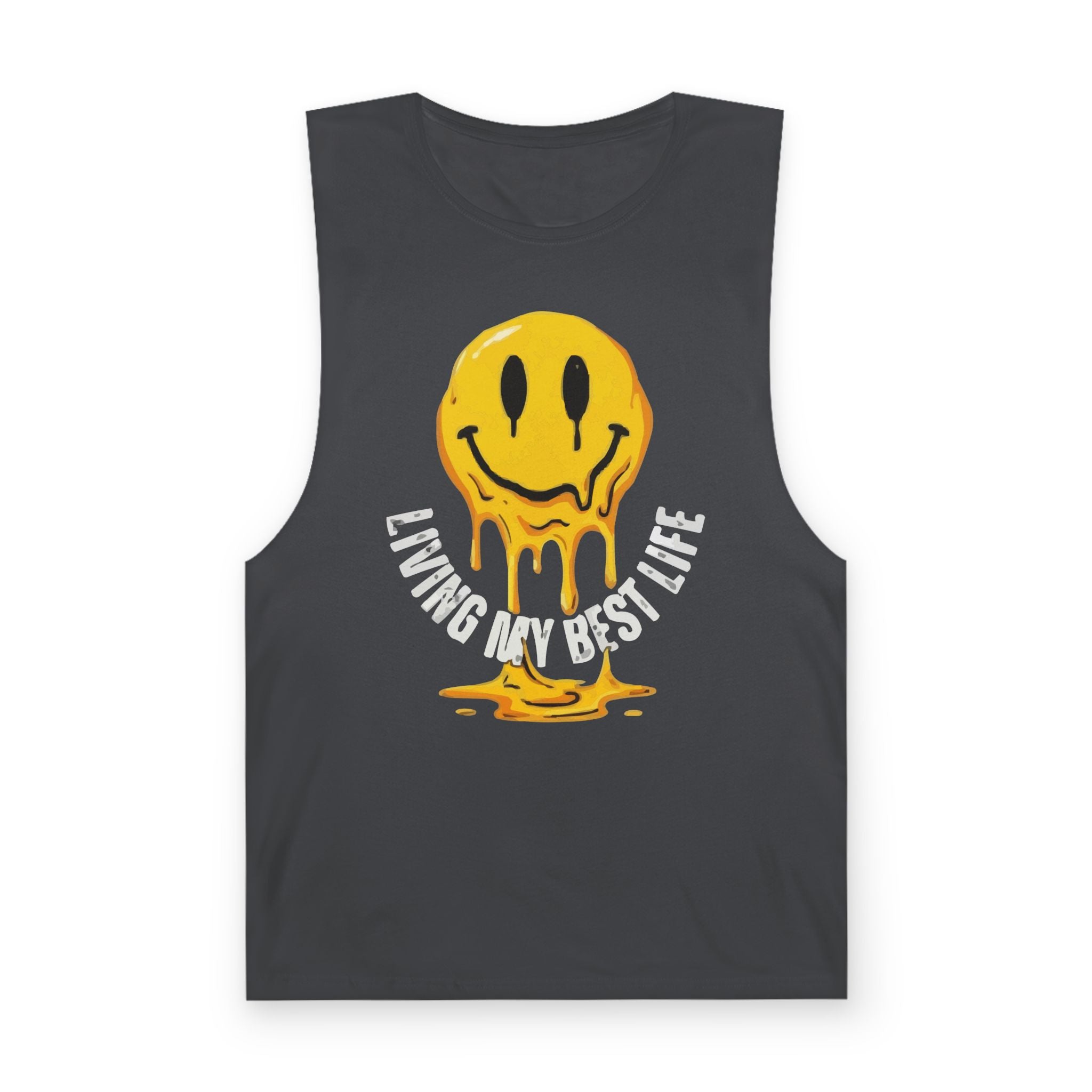 Melting Smile Tank Top — "Living My Best Life" Graphic Muscle Tee