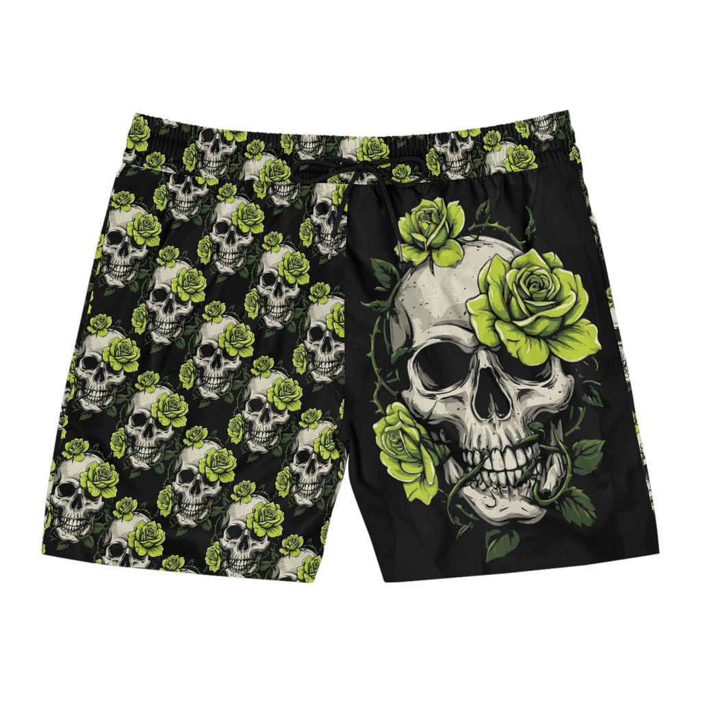 Skull & Lime Rose Swim Shorts — Men's Mid-Length Beach Trunks