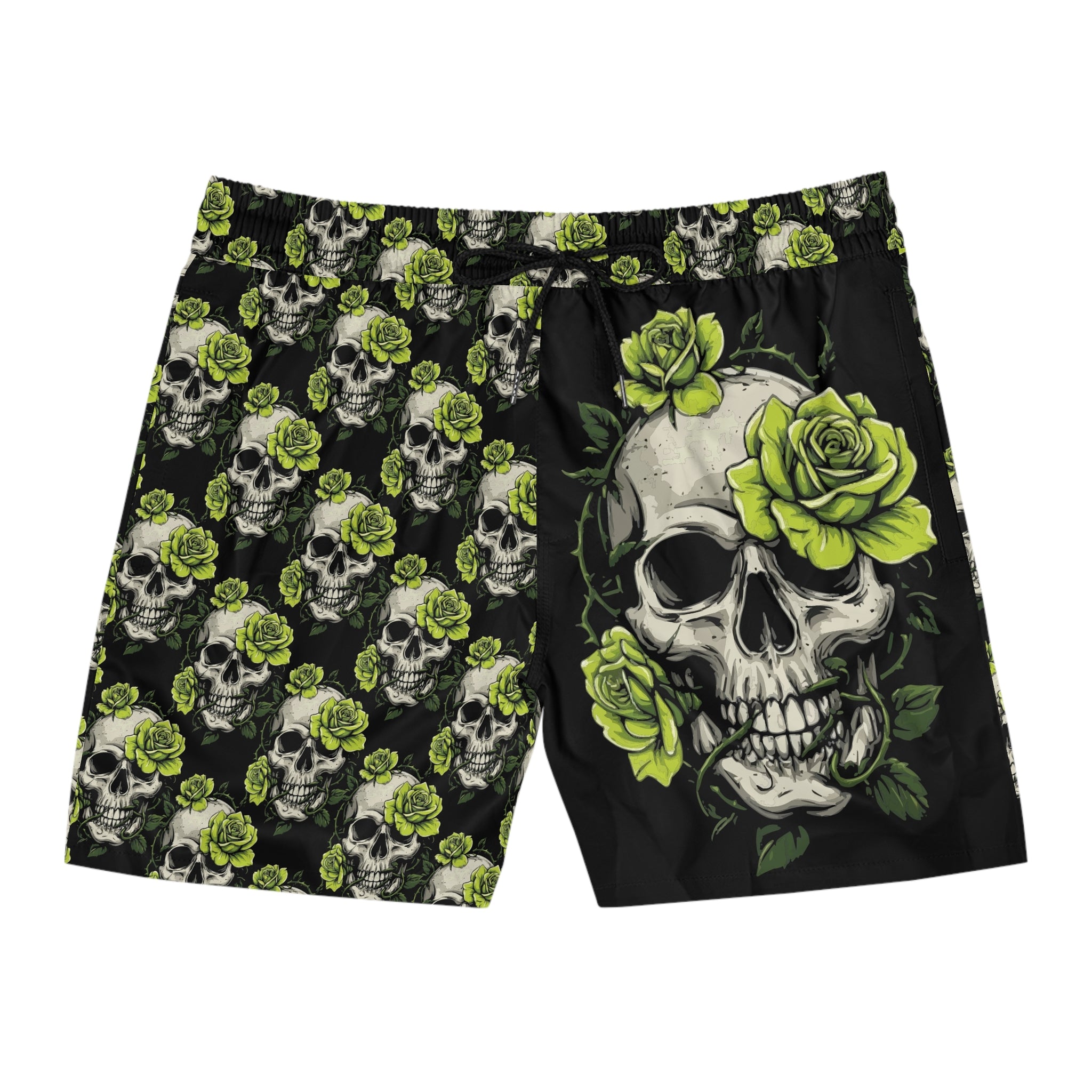 Skull & Lime Rose Swim Shorts — Men's Mid-Length Beach Trunks