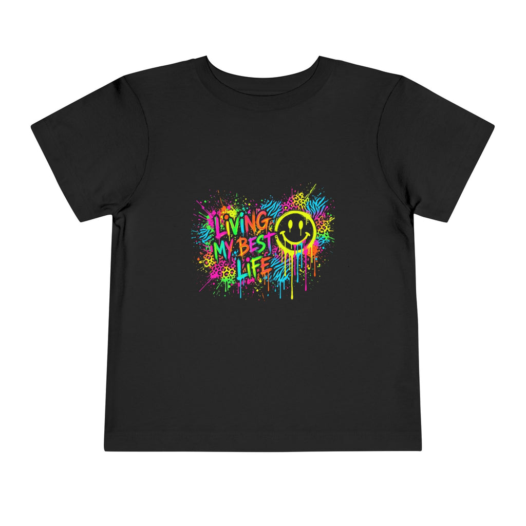 Living My Best Life Toddler Tee — Neon Paint Smiley Kids Shirt