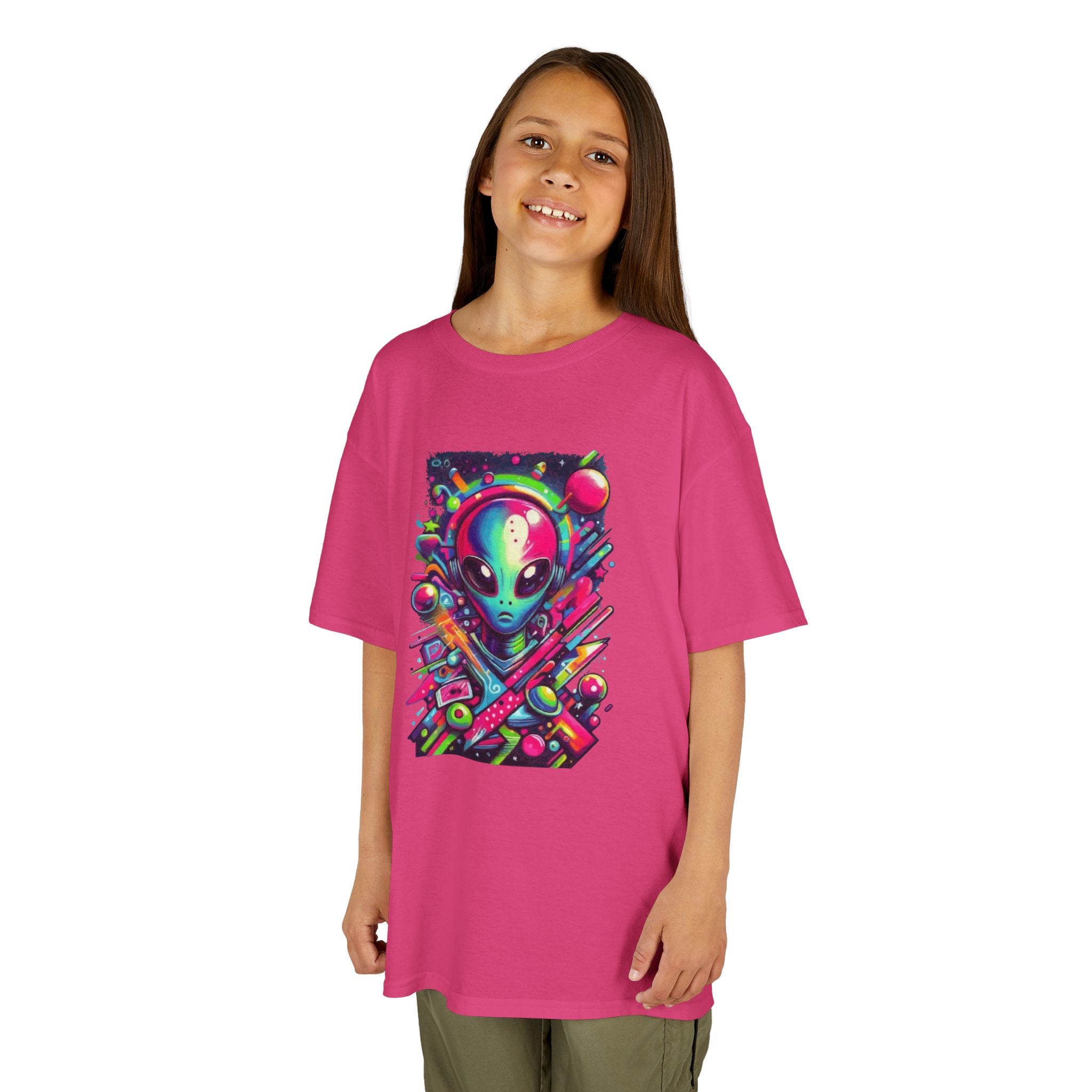 Kids Alien Space Tee — Neon UFO Extraterrestrial Graphic Shirt