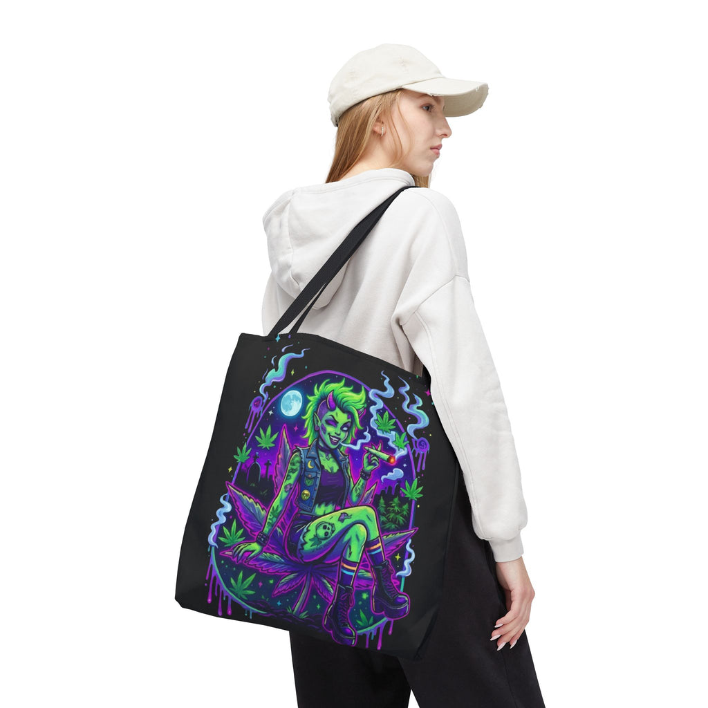 Neon Cannabis Tote Bag – Gothic Stoner Goth AOP Carryall