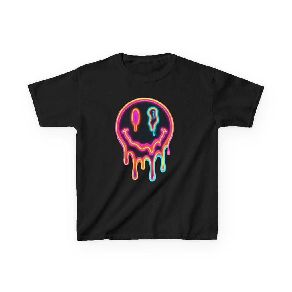 Kids Neon Drip Smiley T-Shirt — Colorful Melting Emoji Tee for Boys & Girls
