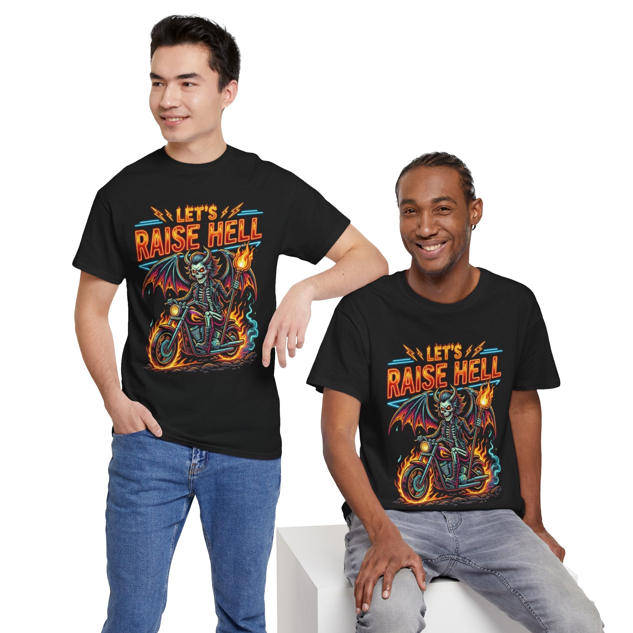 Let's Raise Hell Motorcycle Tee — Vintage Demon Rider Graphic T-Shirt