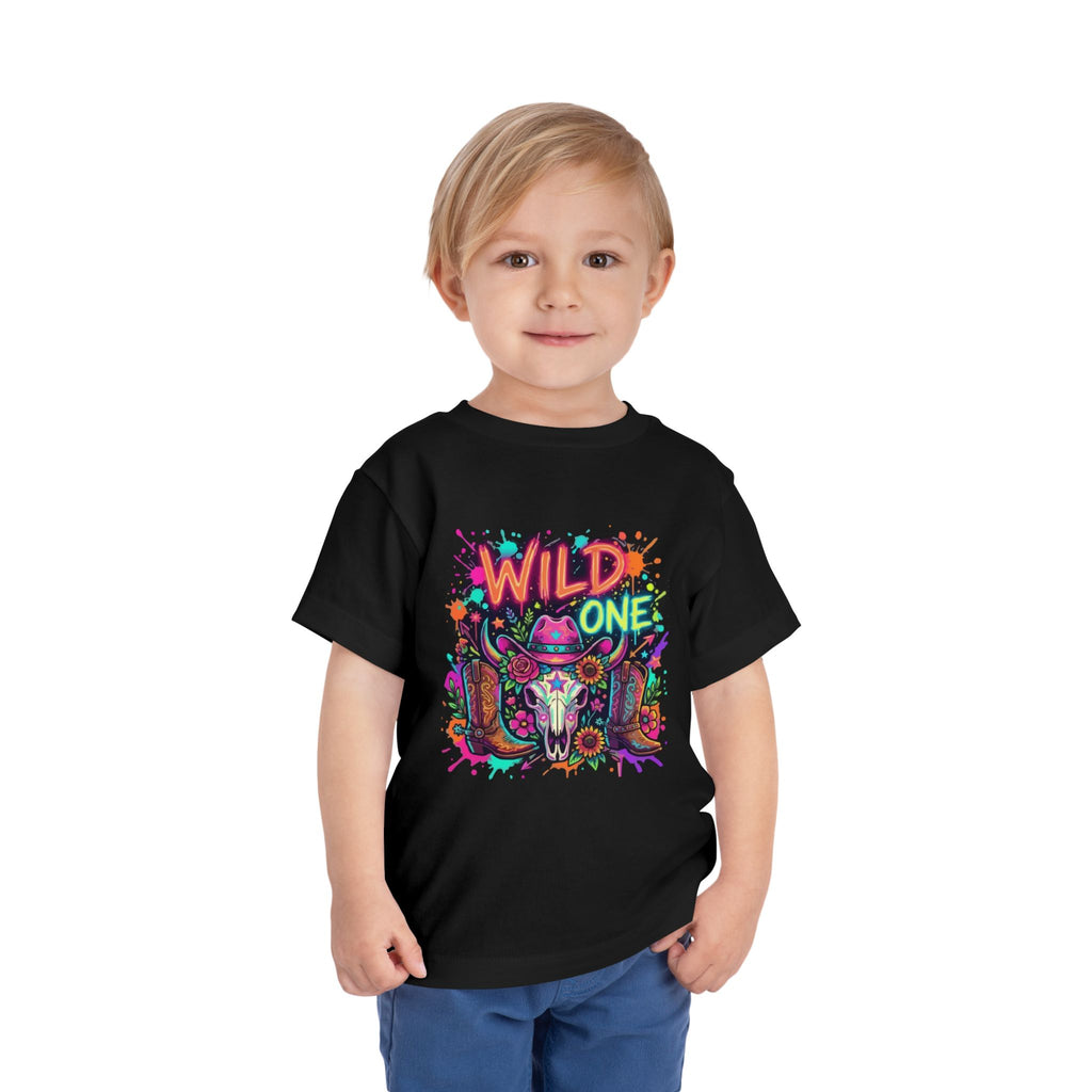 Wild One Toddler Tee – Neon Cow Skull Birthday Shirt