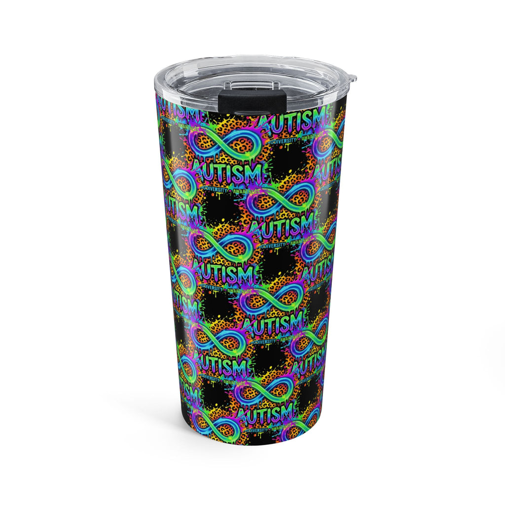Autism Awareness Infinity 20oz Tumbler — Colorful Puzzle Ribbon Travel Cup