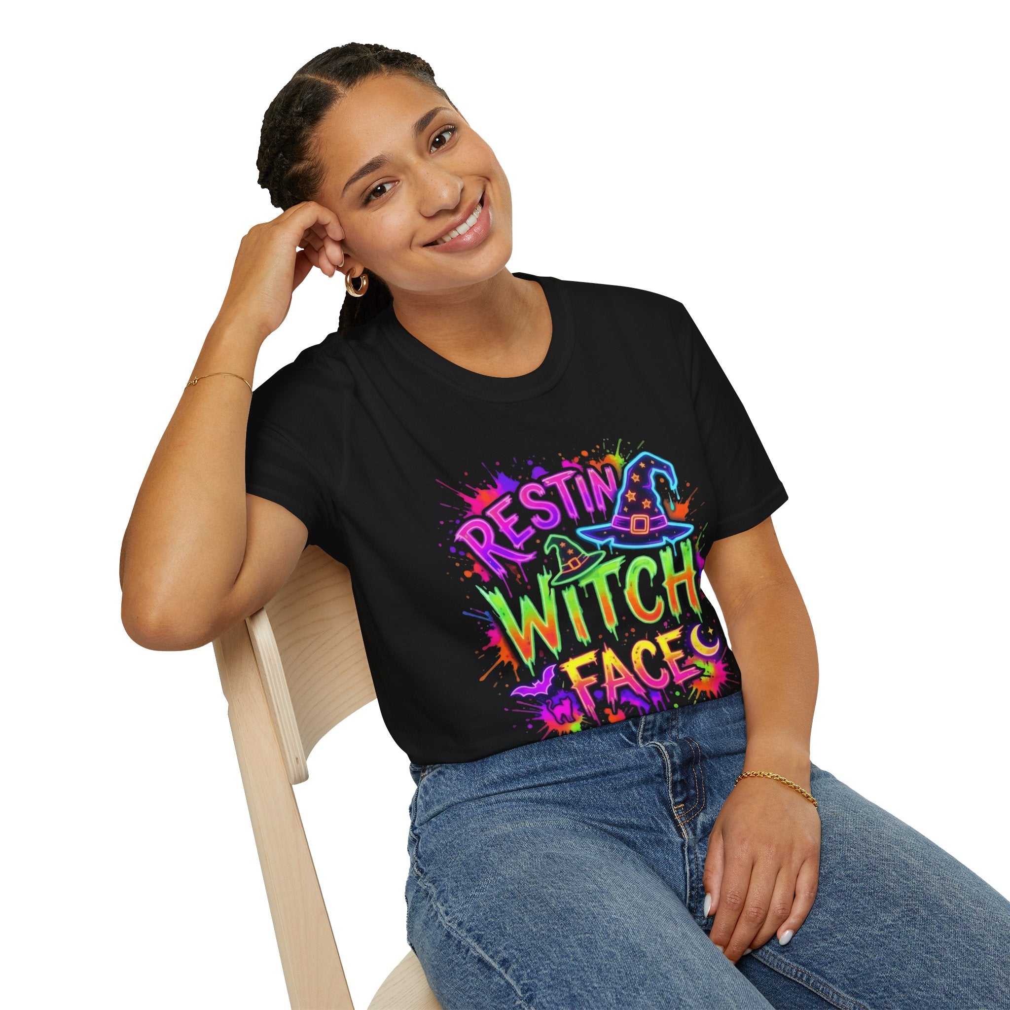 Restin' Witch Face T-Shirt — Colorful Halloween Witch Graphic Tee