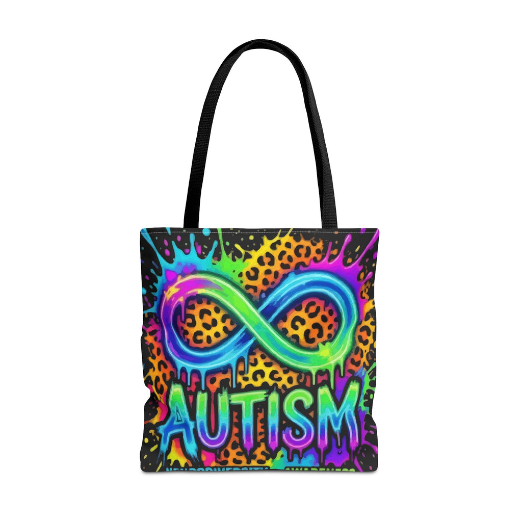 Autism Infinity Symbol Rainbow Leopard Tote Bag — Colorful Neurodiversity Support Tote
