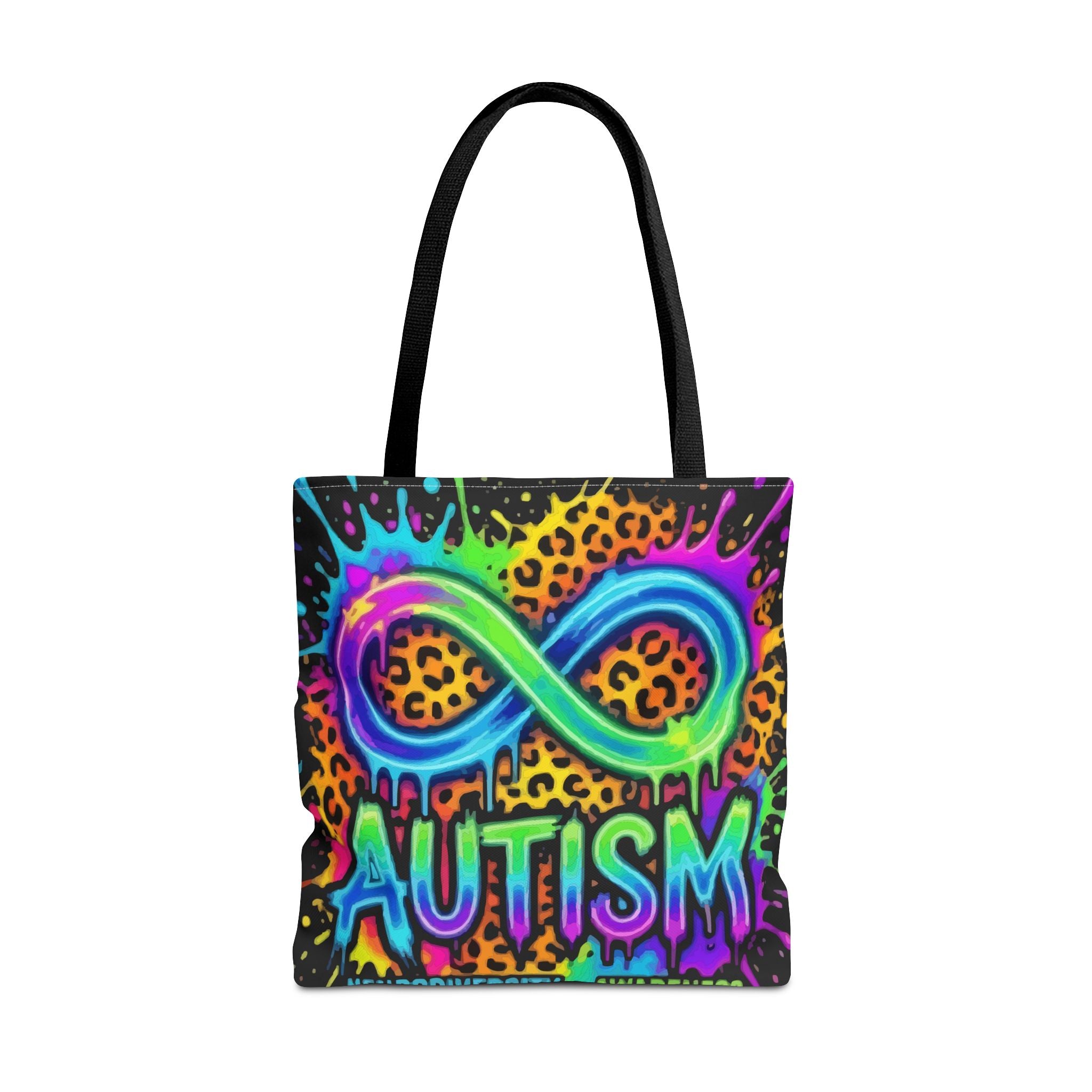 Autism Infinity Symbol Rainbow Leopard Tote Bag — Colorful Neurodiversity Support Tote