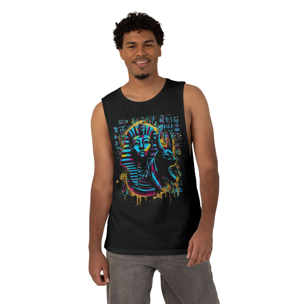 Egyptian Pharaoh Tank Top — Neon Anubis & Tut Graphic Muscle Shirt