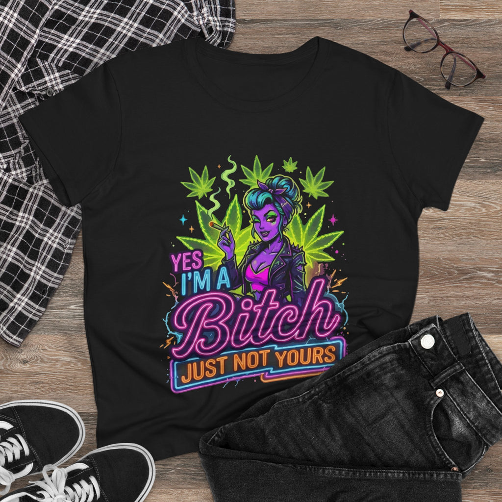 Yes I'm a Bitch T-Shirt — Bold Women's Graphic Tee with Cannabis Pin-Up Design