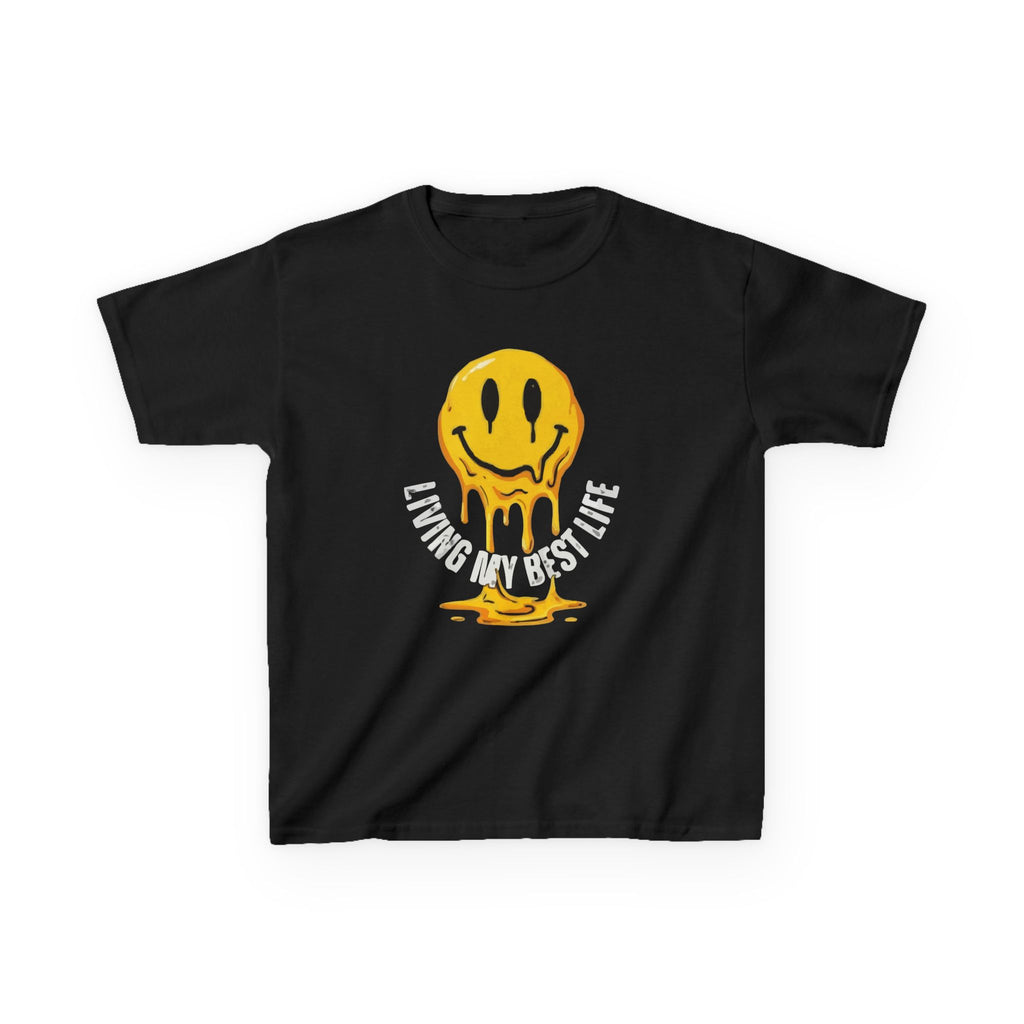 Kids Tee — Melting Smiley "Living My Best Life" Graphic
