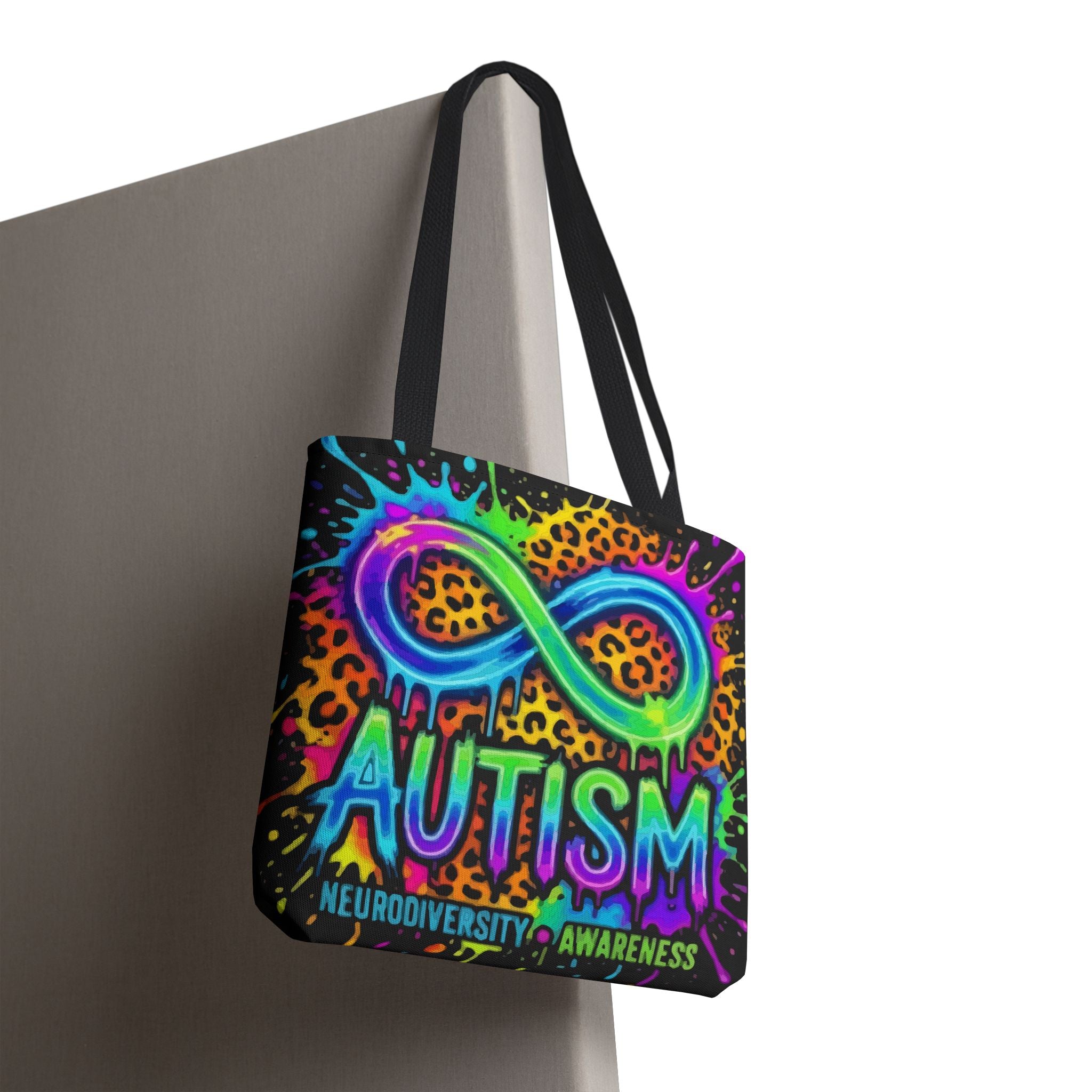 Autism Infinity Symbol Rainbow Leopard Tote Bag — Colorful Neurodiversity Support Tote