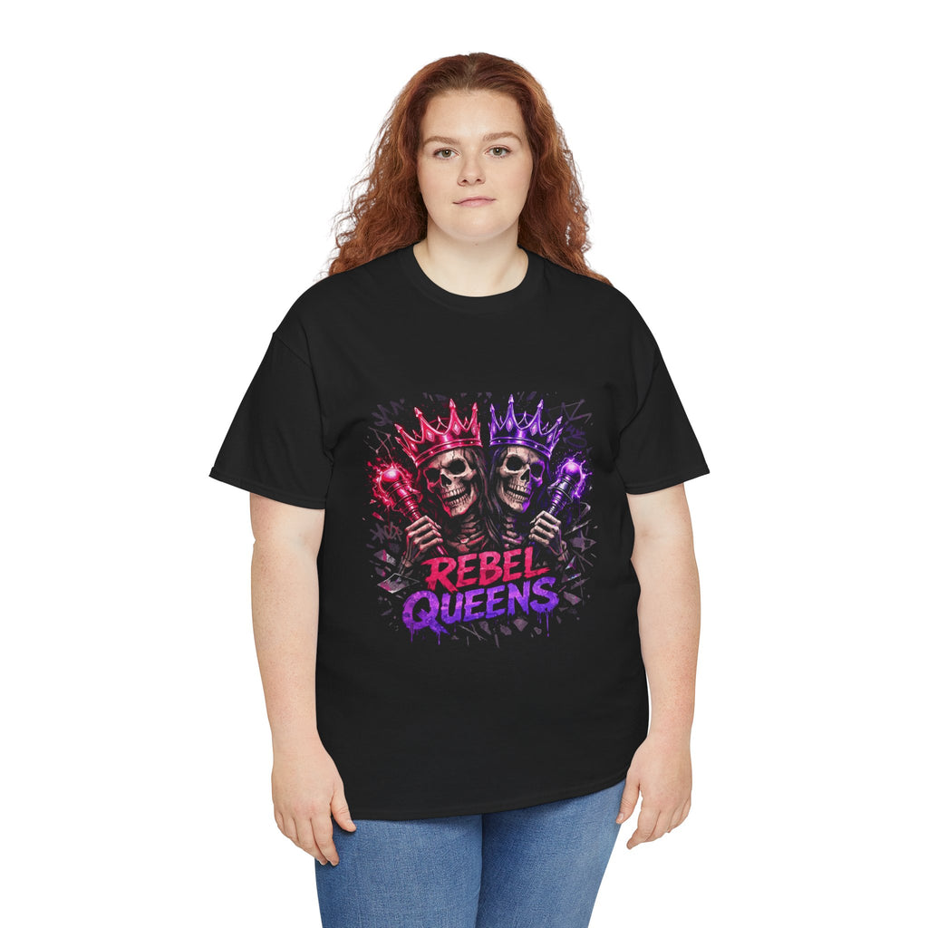 Rebel Queens Skull Tee – Neon Gothic Crown Graphic T-Shirt