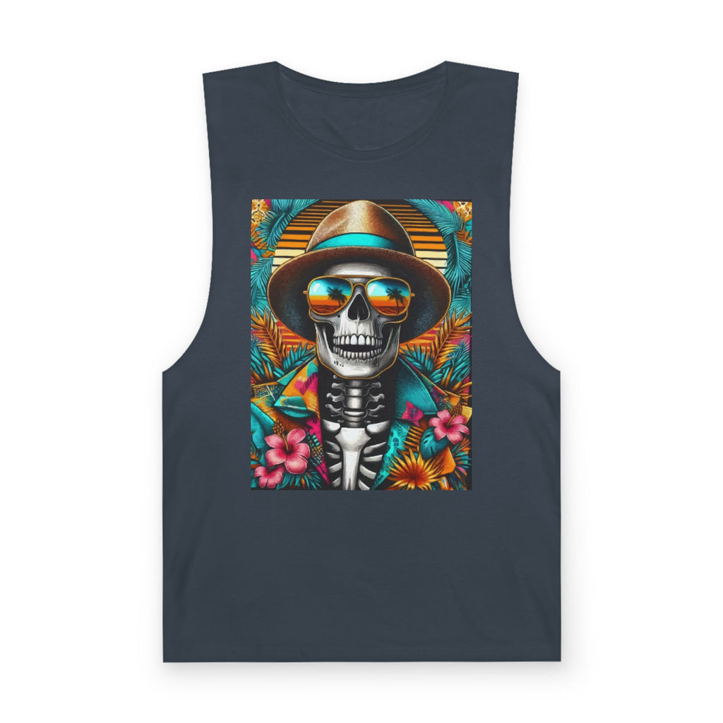 Skeleton Sun Hat Tank Top — Tropical Day of the Dead Skull Graphic Tank