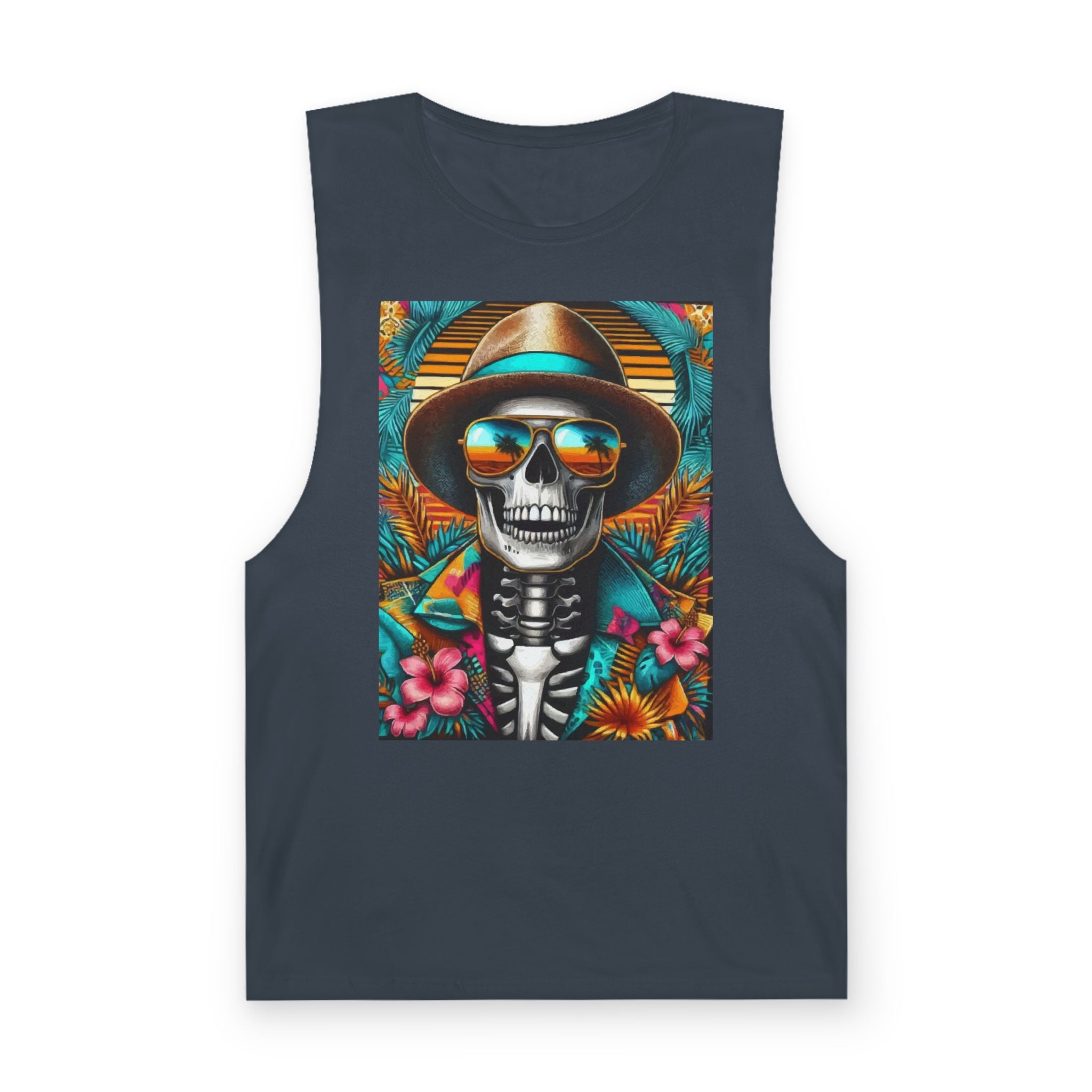 Skeleton Sun Hat Tank Top — Tropical Day of the Dead Skull Graphic Tank