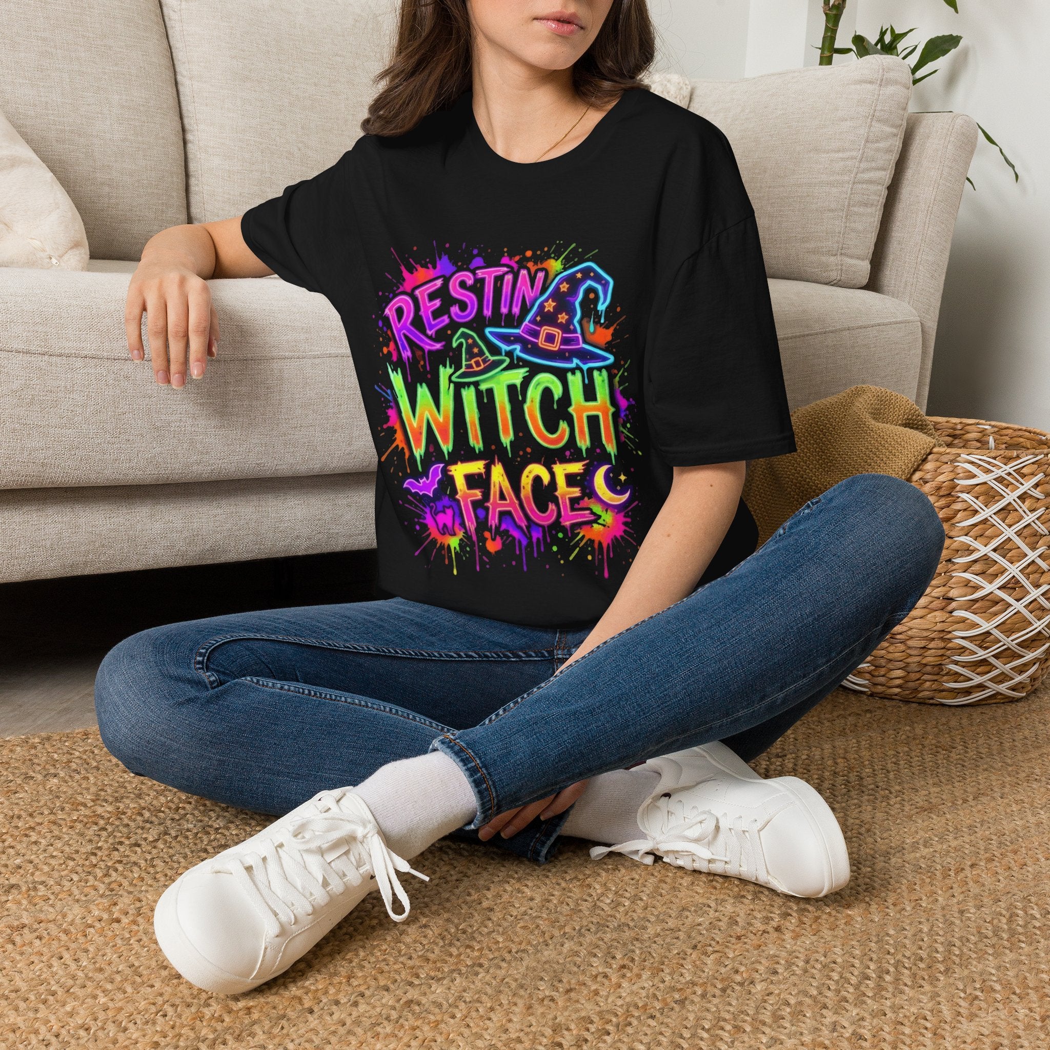 Restin' Witch Face T-Shirt — Colorful Halloween Witch Graphic Tee