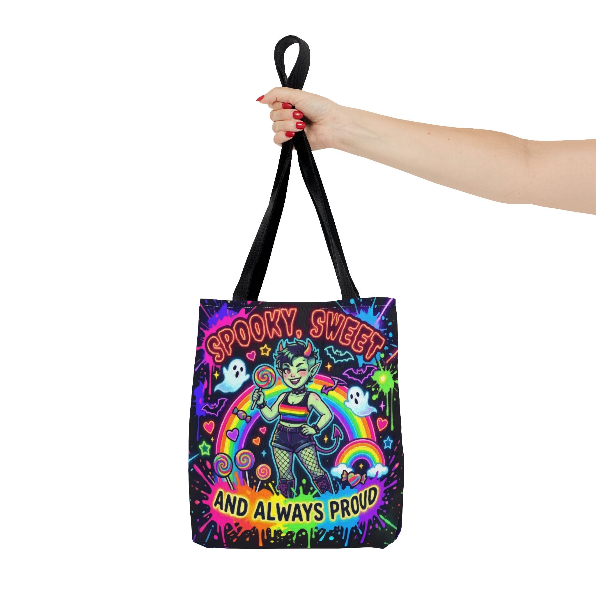 Spooky, Sweet and Always Proud Rainbow Goth Tote Bag