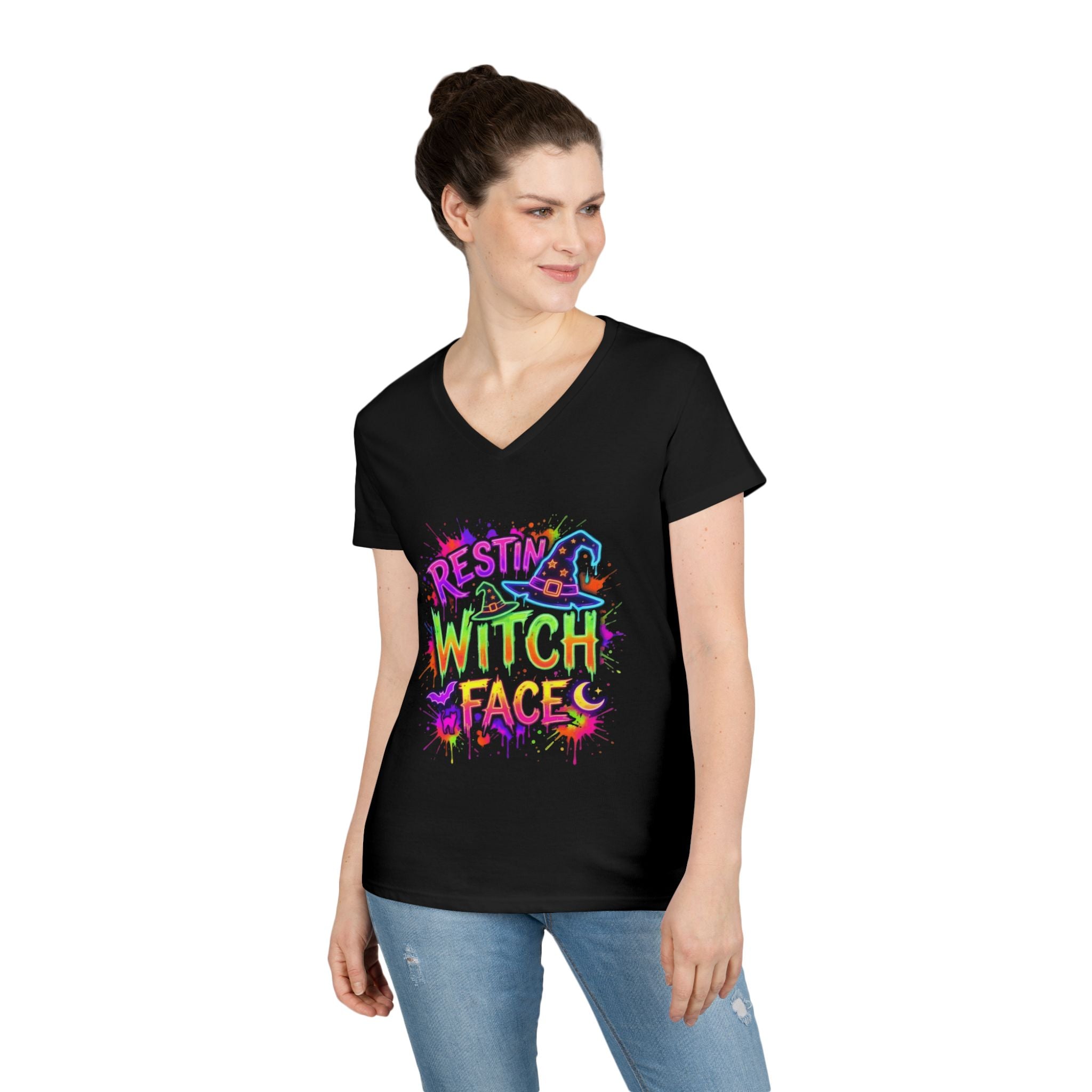 Witch Face V-Neck Tee — Resting Witch Face Halloween T-Shirt