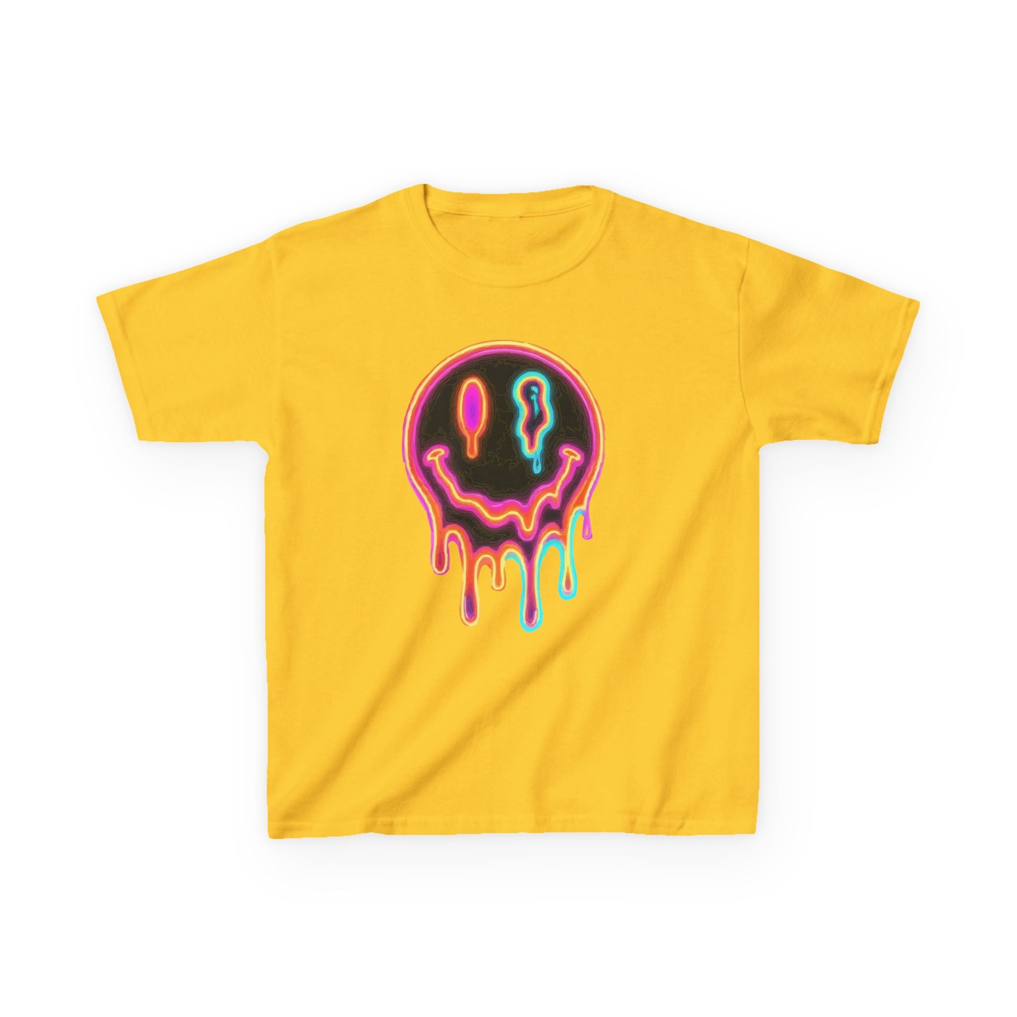 Kids Neon Drip Smiley T-Shirt — Colorful Melting Emoji Tee for Boys & Girls