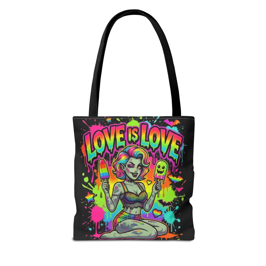 Love Is Love Neon Pride Tote Bag — Colorful Retro Pin-Up LGBTQ+ Canvas Tote