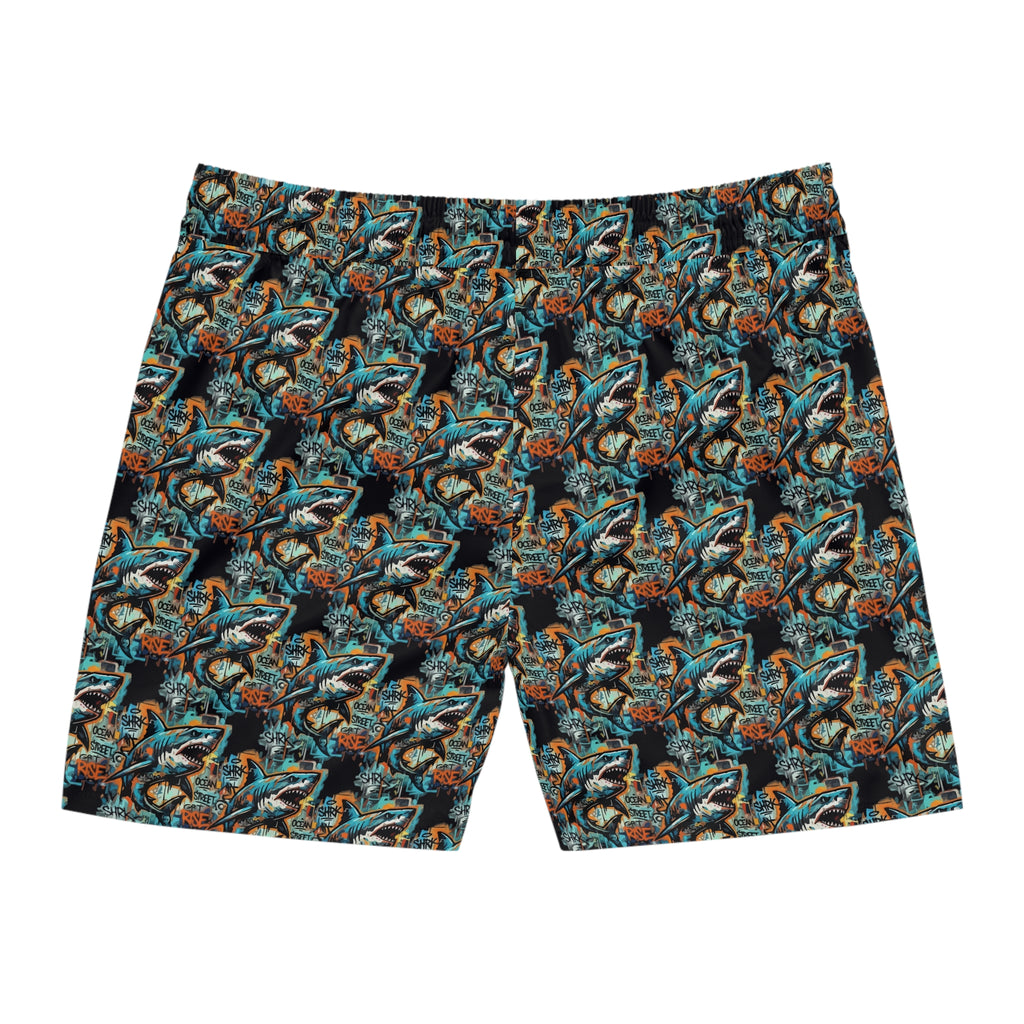 Graffiti Shark Swim Shorts — Men's Mid-Length Beach Trunks