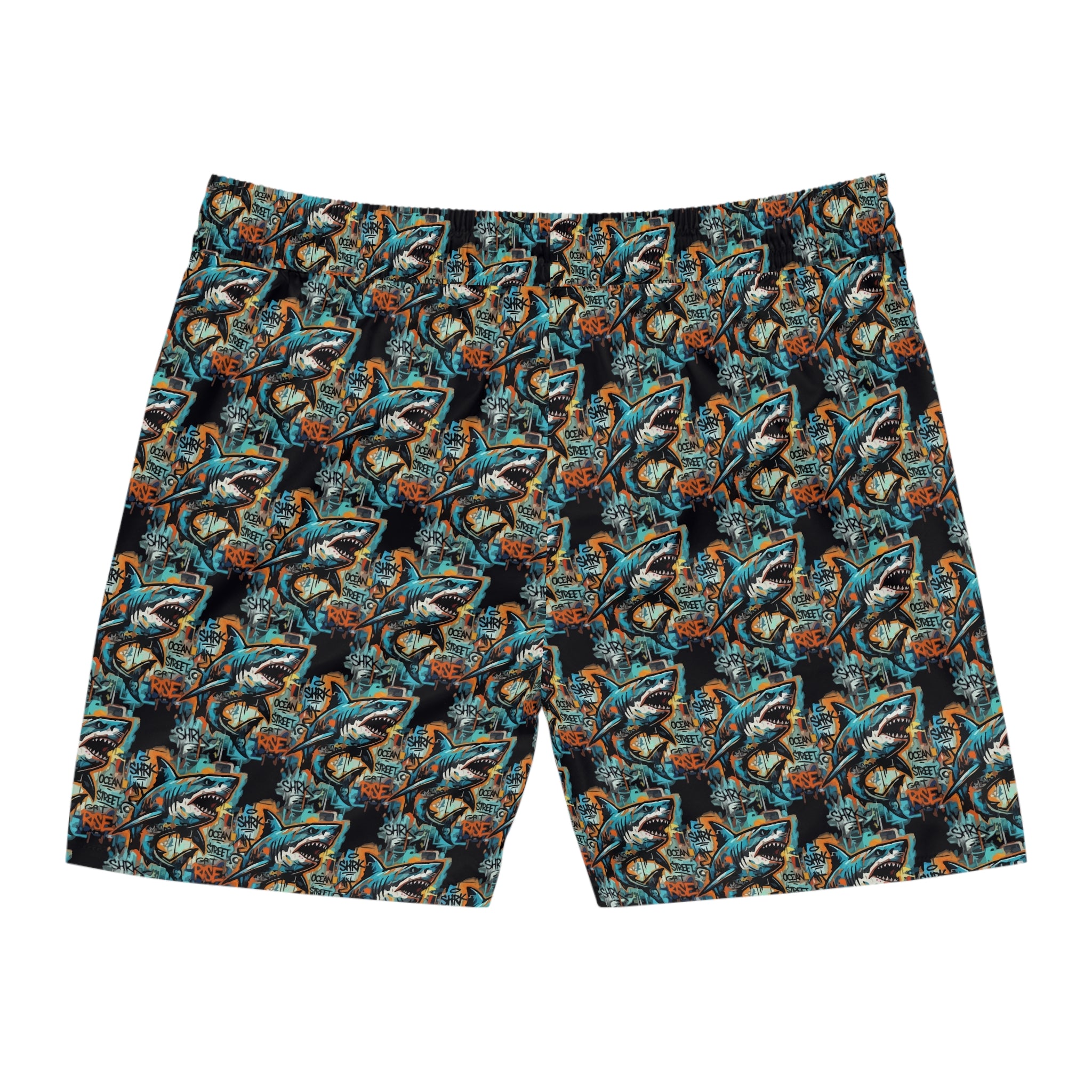 Graffiti Shark Swim Shorts — Men's Mid-Length Beach Trunks
