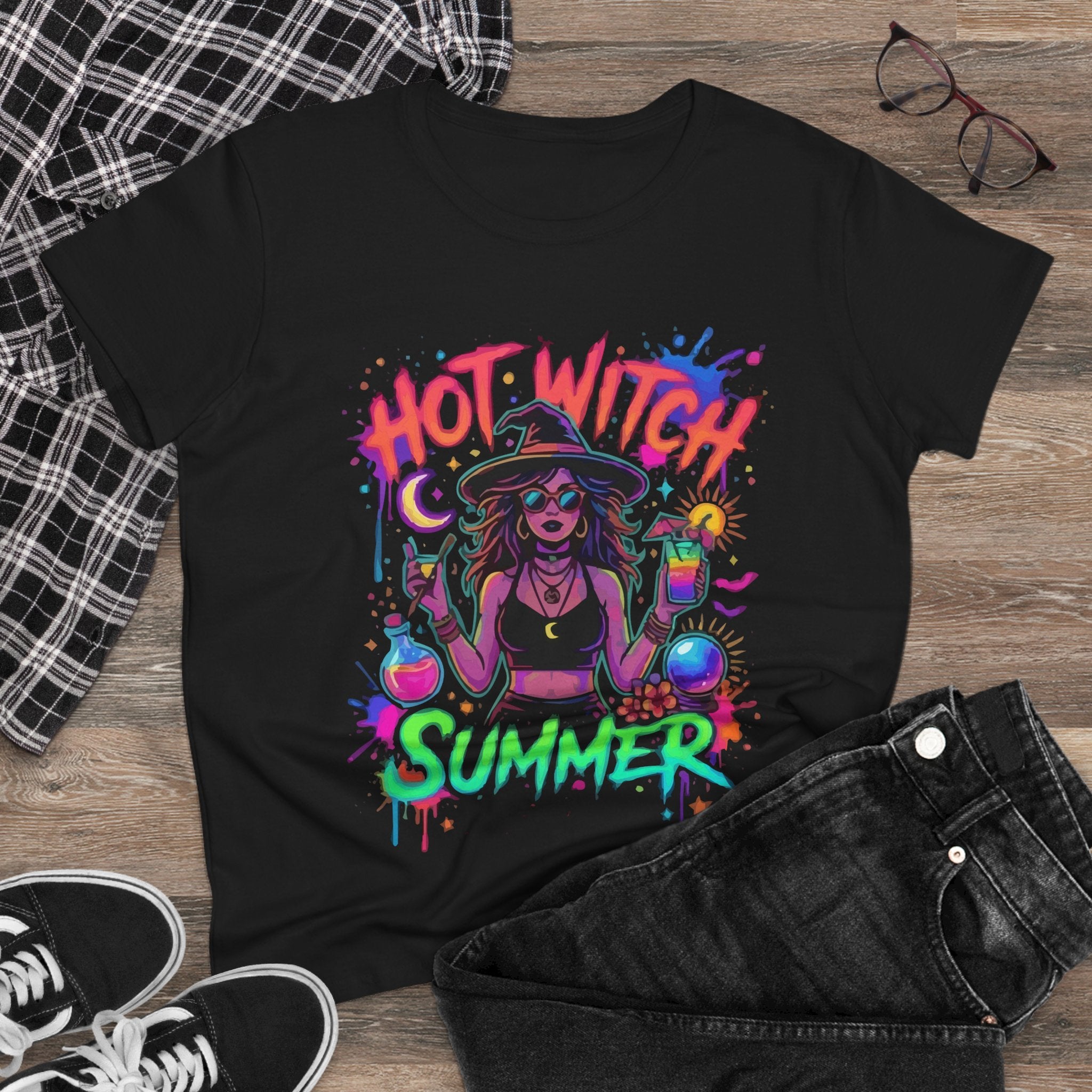 Witch Summer T‑Shirt — "Hot Witch Summer" Neon Graphic Tee for Women
