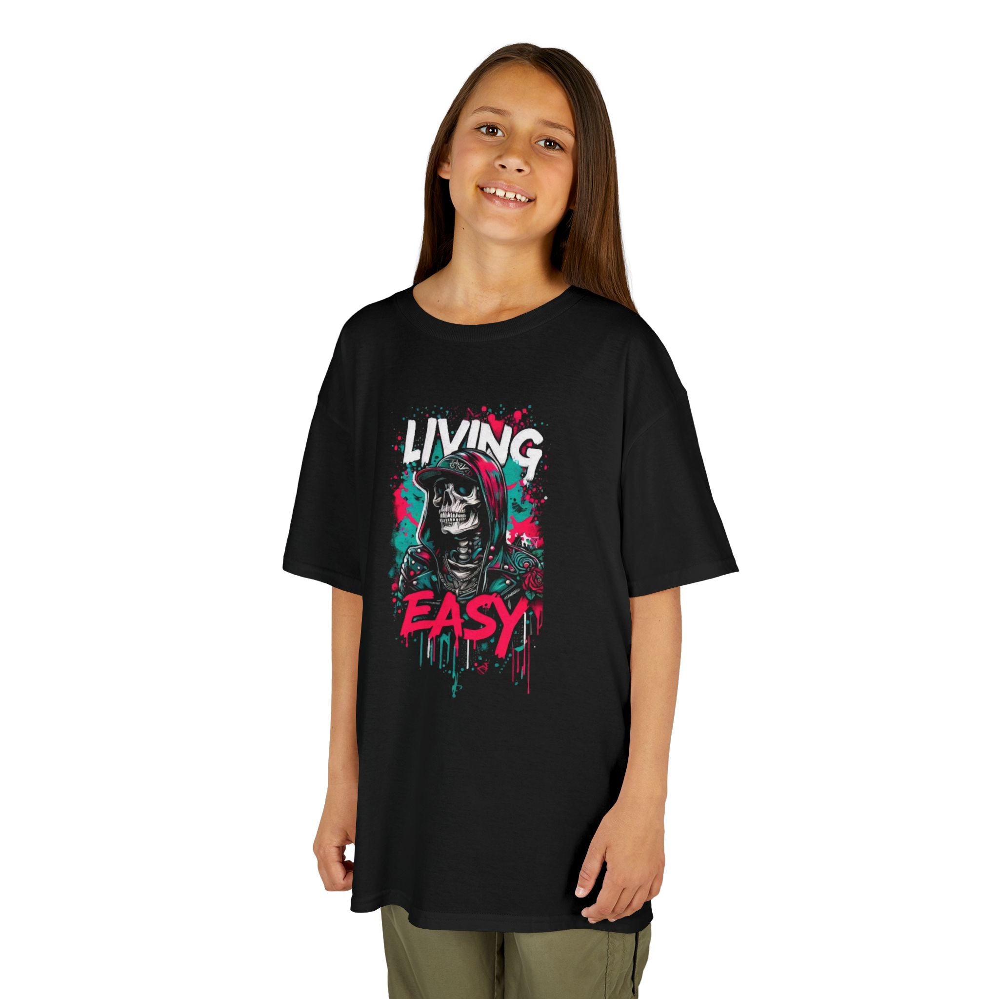 Kids Tee - 'Living Easy' Skull Graphic Youth T‑Shirt