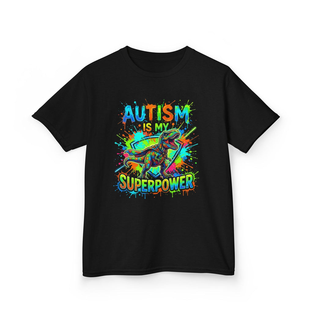 Kids Tee — 'Autism Is My Superpower' Colorful Dino Design