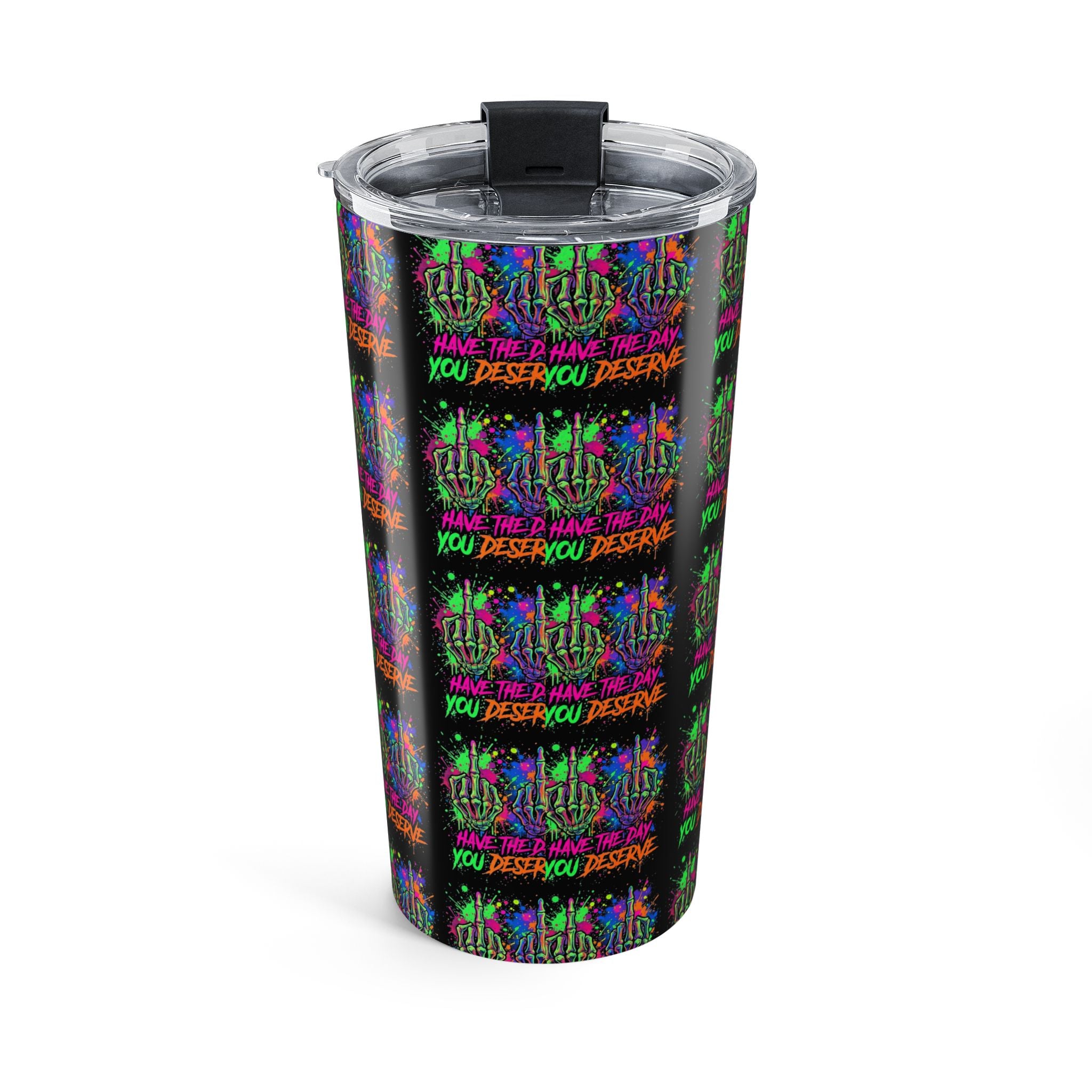 Neon Skeleton Splash 20oz Tumbler – "Save the Date You Deserve" Colorful Skull Travel Cup