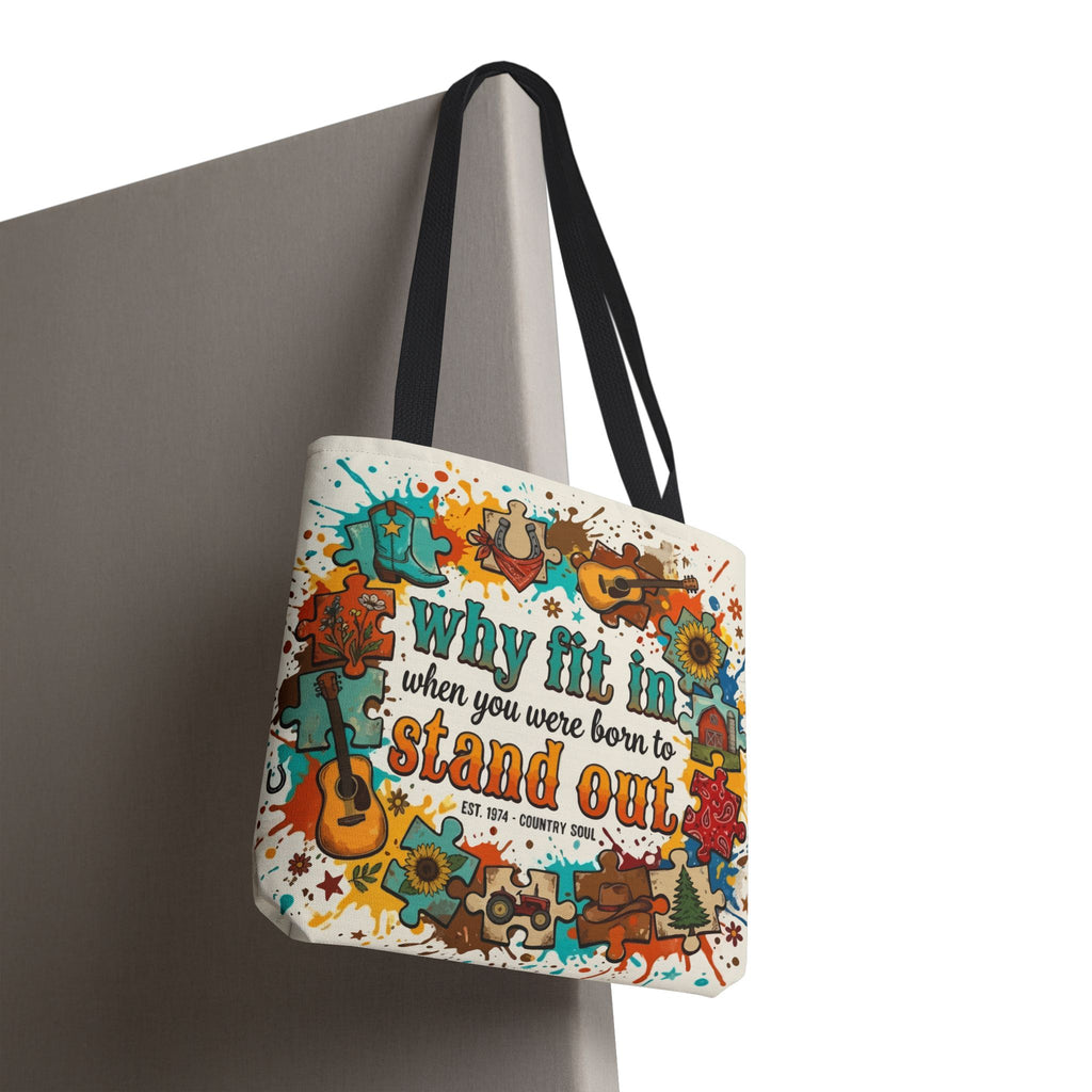 Stand Out Tote Bag — "Why Fit In When You Were Born to Stand Out" Colorful Boho Guitar Design