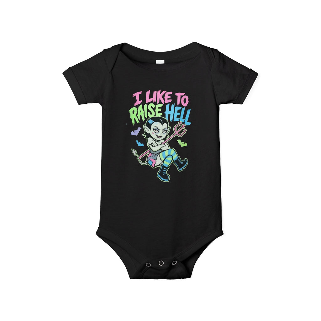 I Like to Raise Hell Baby Onesie — Cute Baby Demon Graphic Infant Bodysuit