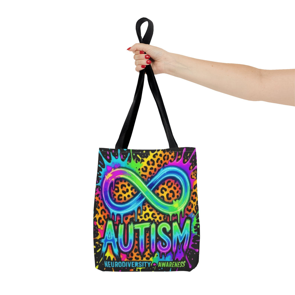 Autism Infinity Symbol Rainbow Leopard Tote Bag — Colorful Neurodiversity Support Tote