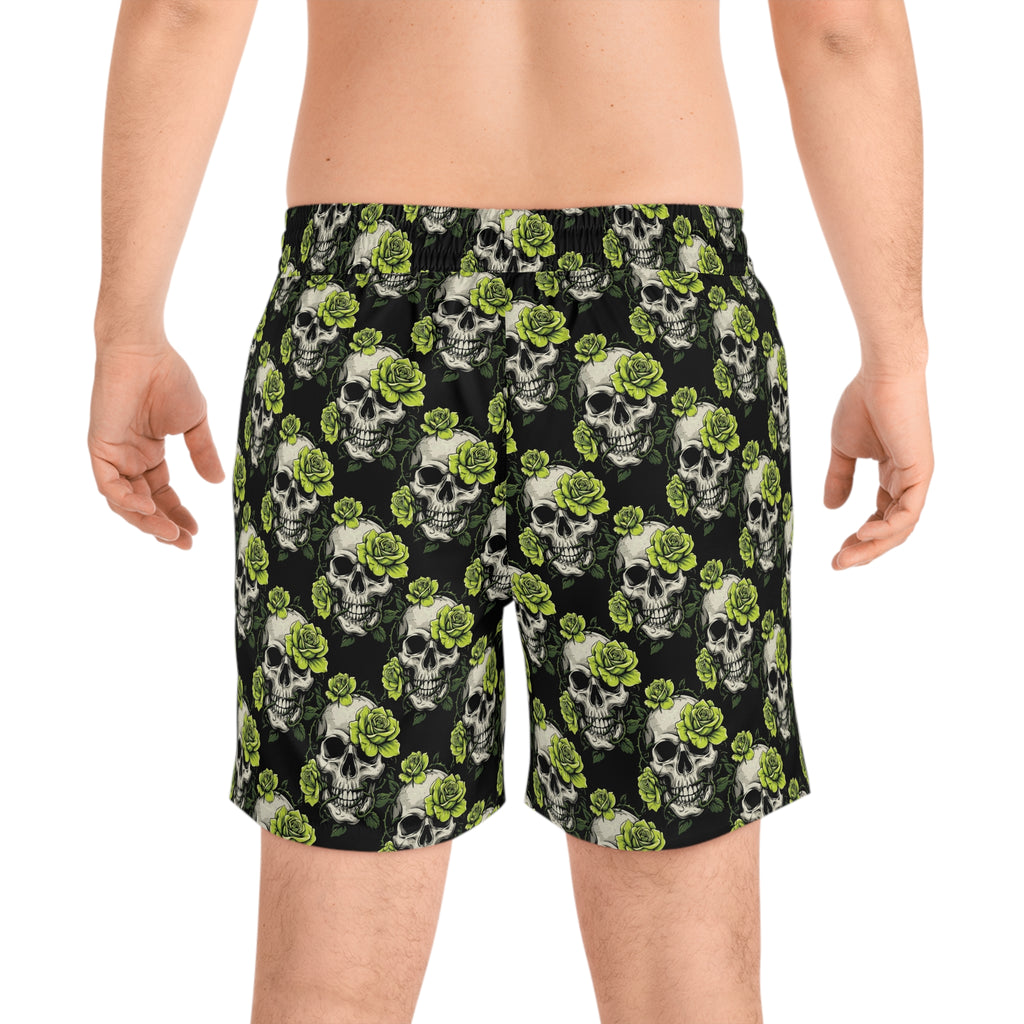 Skull & Lime Rose Swim Shorts — Men's Mid-Length Beach Trunks