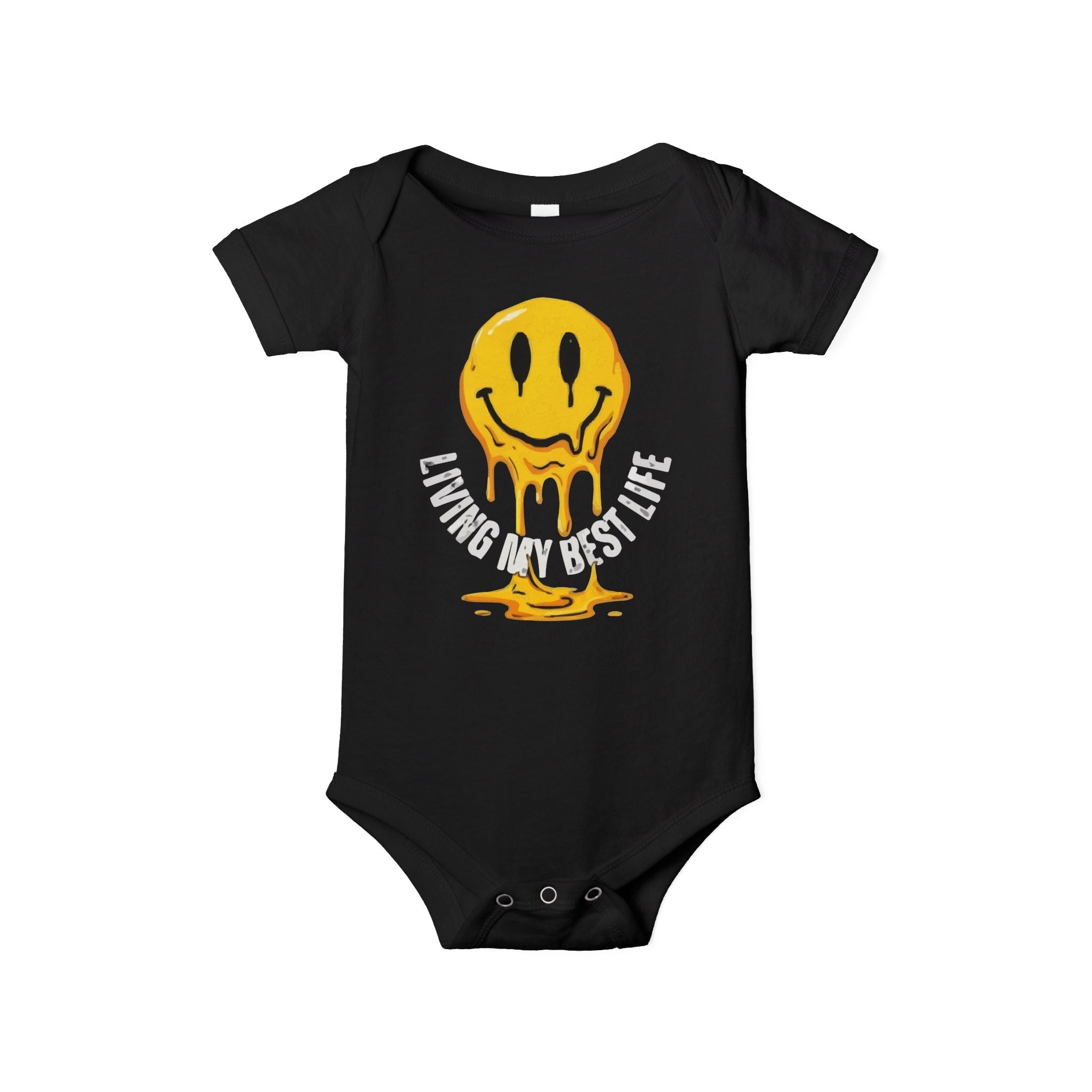 Infant One-Piece – Melting Smiley "Living My Best Life" Graphic Bodysuit