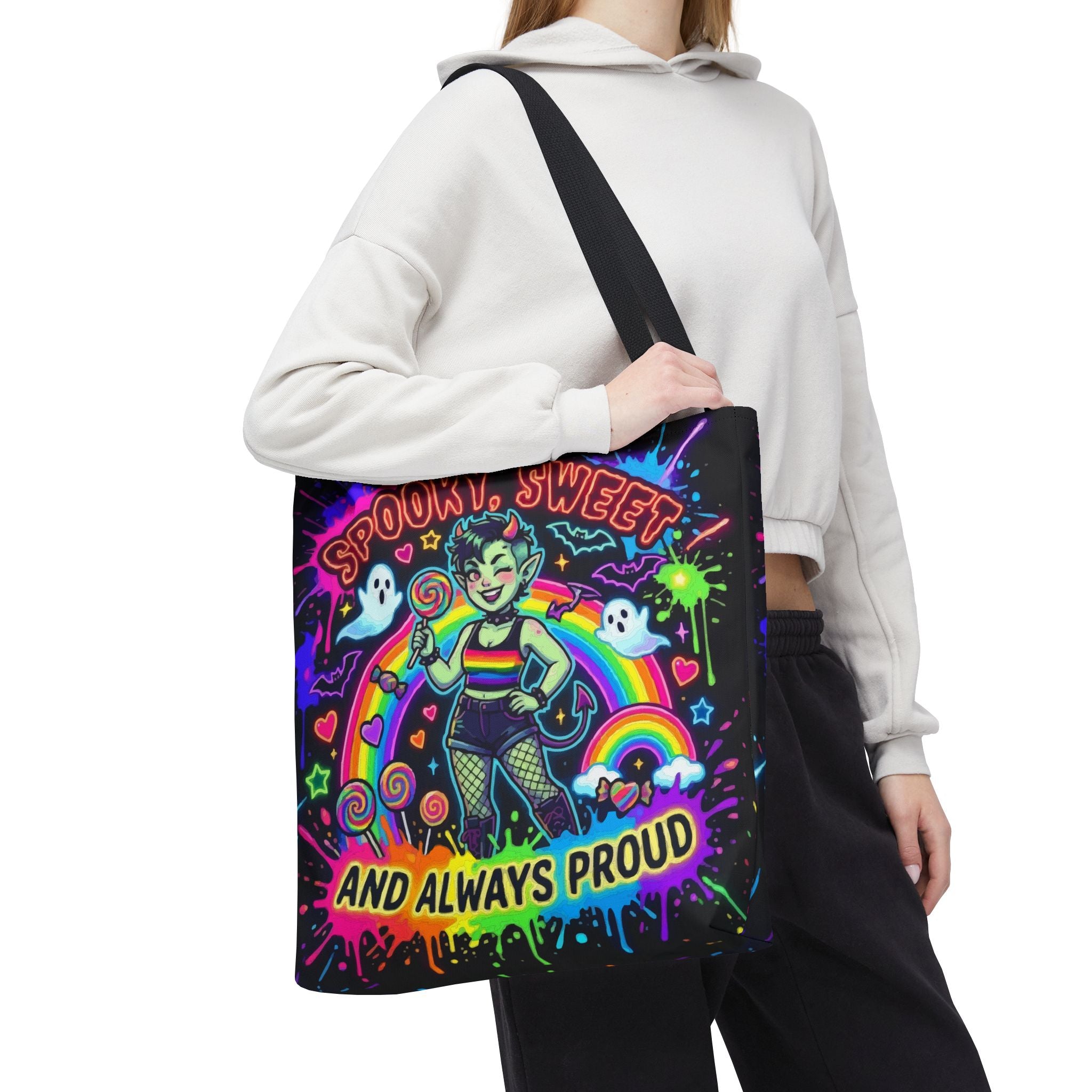 Spooky, Sweet and Always Proud Rainbow Goth Tote Bag