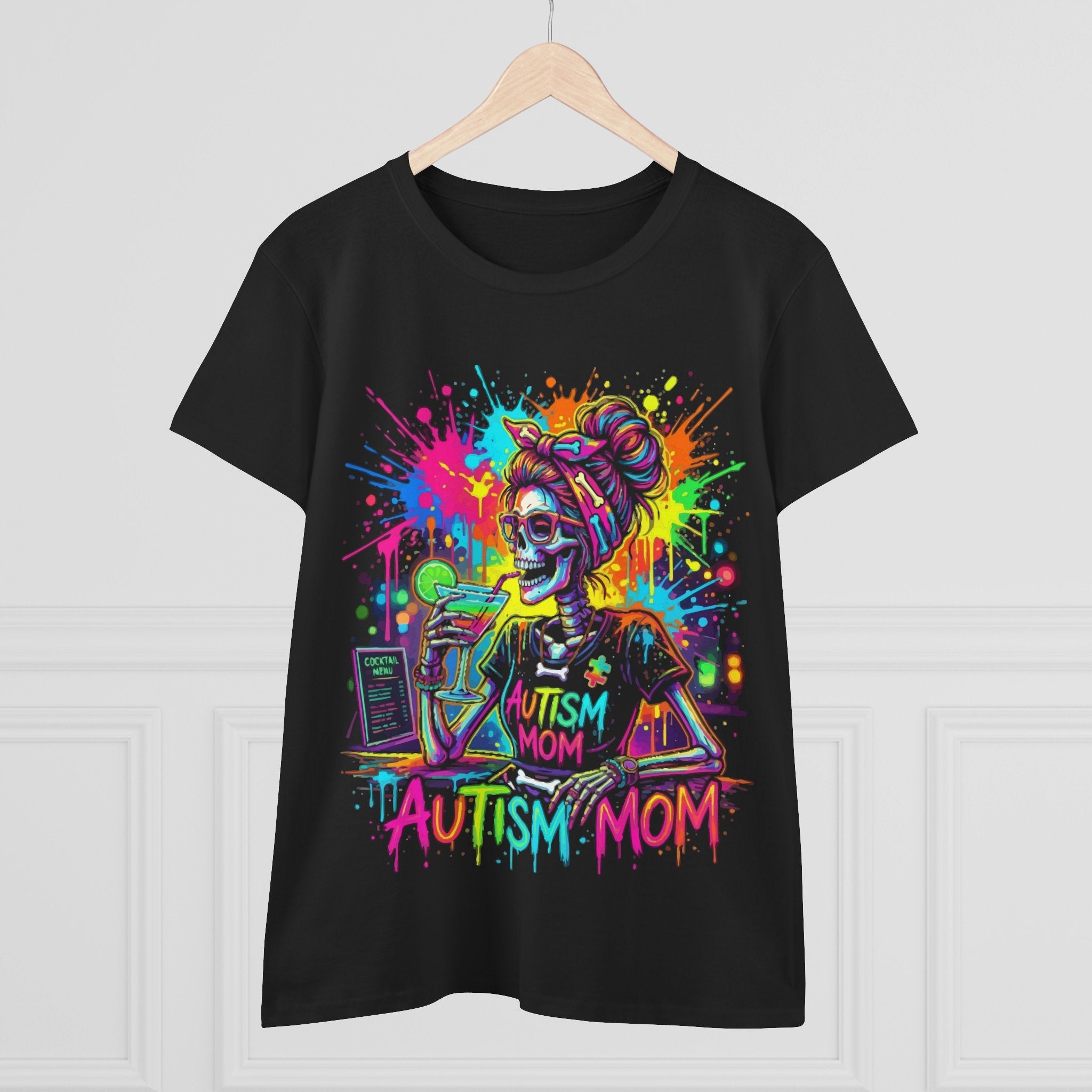 Autism Mom T-Shirt — Colorful Neon Skull Mom Support Tee