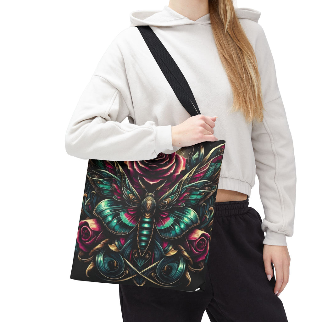Moth & Rose All-Over-Print Tote Bag — Gothic Floral Boho Market Tote
