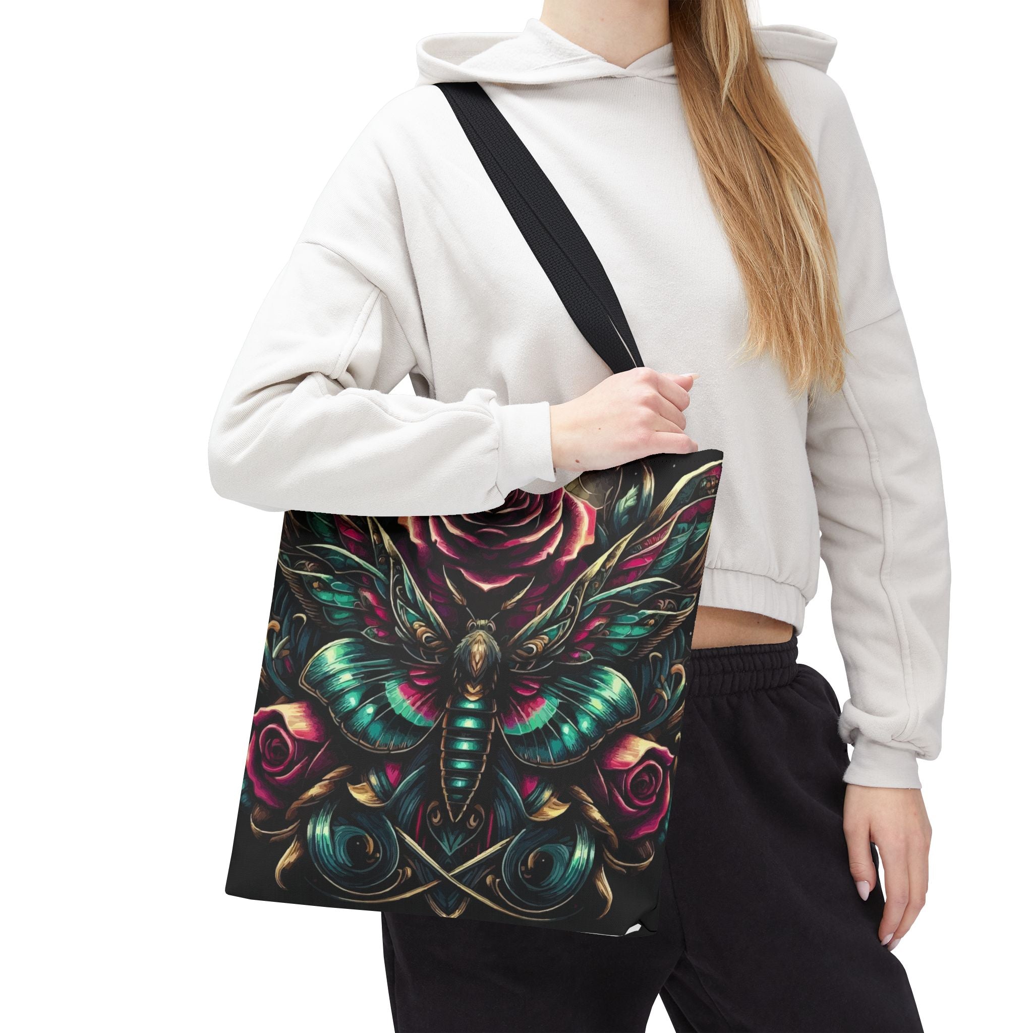 Moth & Rose All-Over-Print Tote Bag — Gothic Floral Boho Market Tote