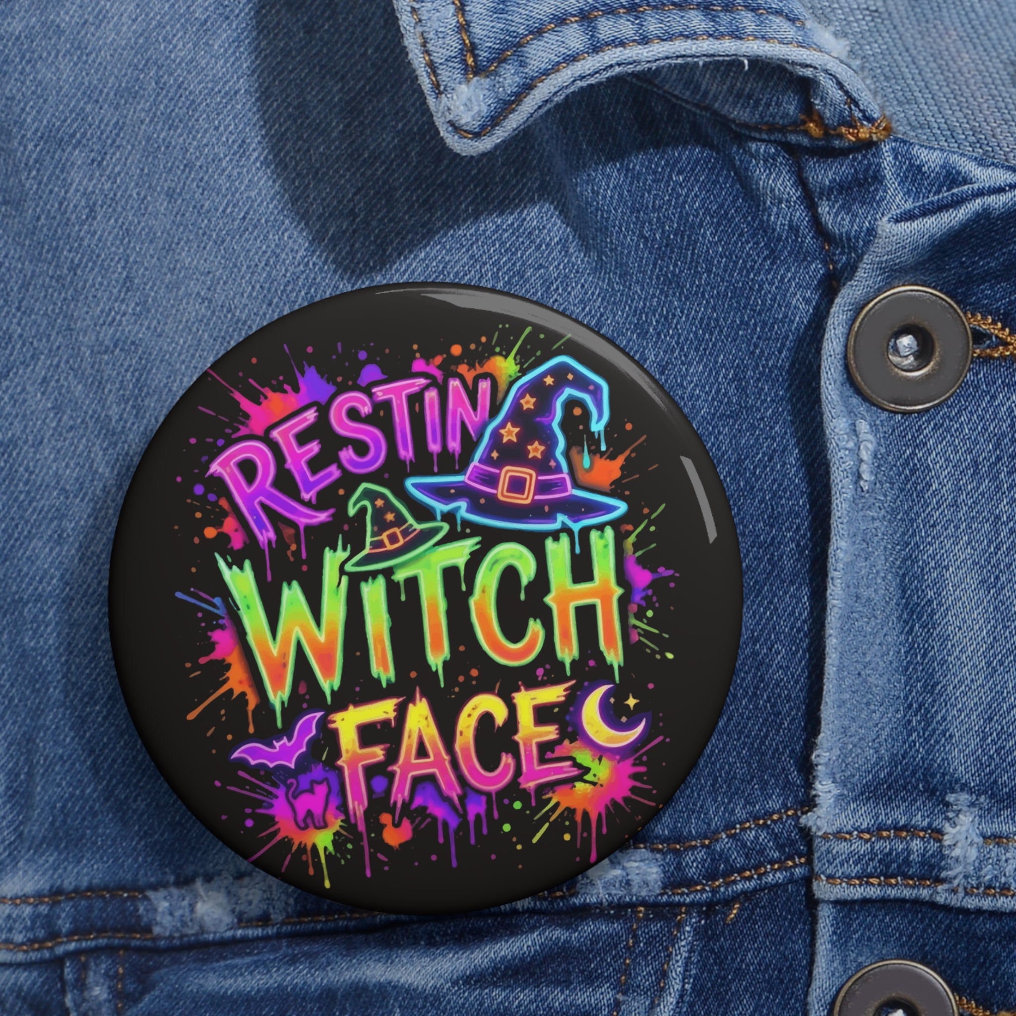 Pin Button — "Resting Witch Face" Colorful Halloween Enamel Pin Badge