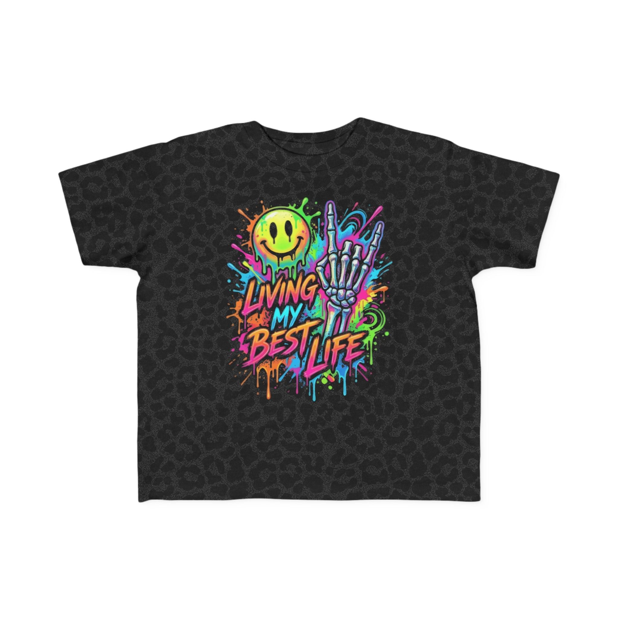 Toddler Tee - "Living My Best Life" Neon Graffiti Smile Skeleton Hand
