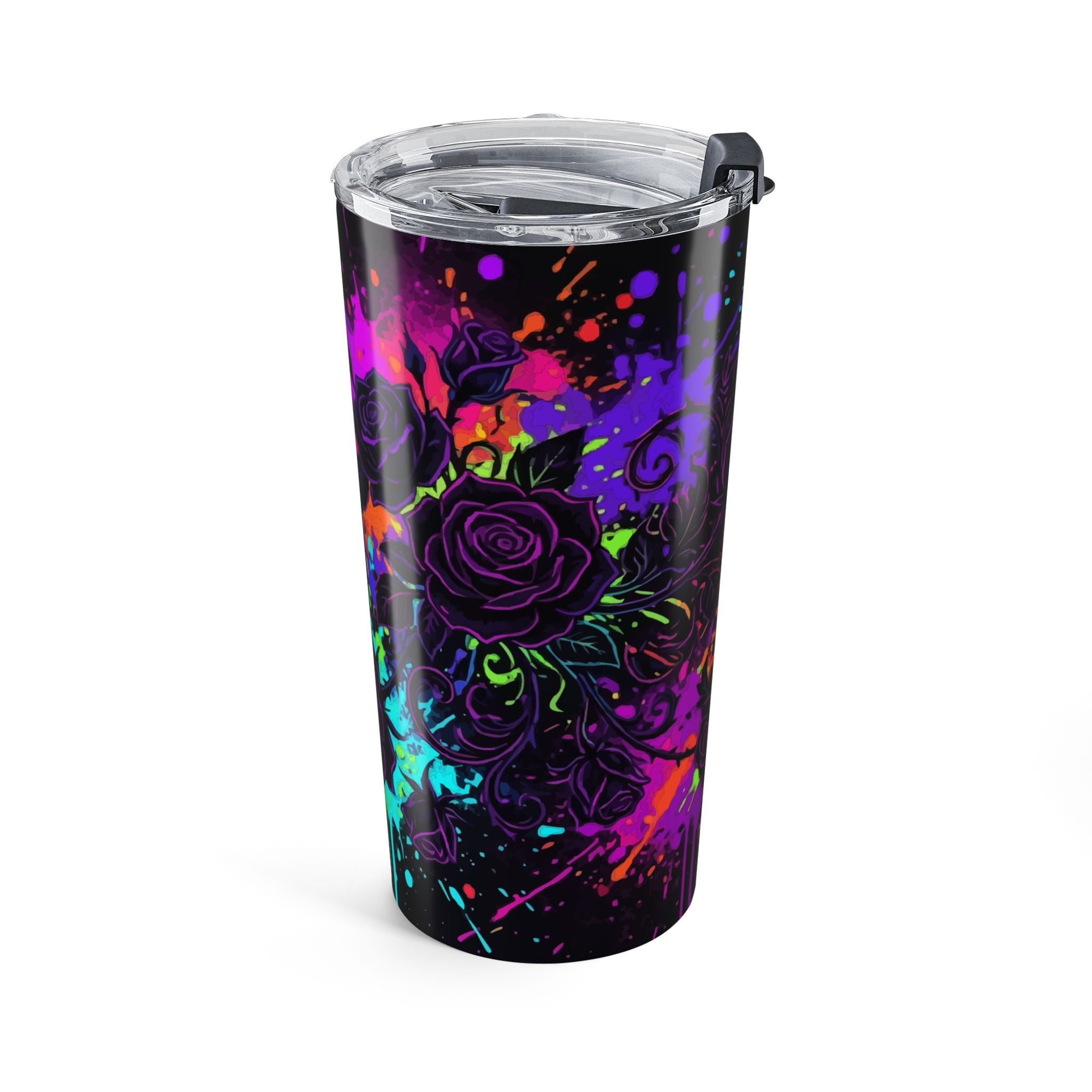 Neon Paint Splatter Rose Tumbler - 20oz Stainless Travel Cup